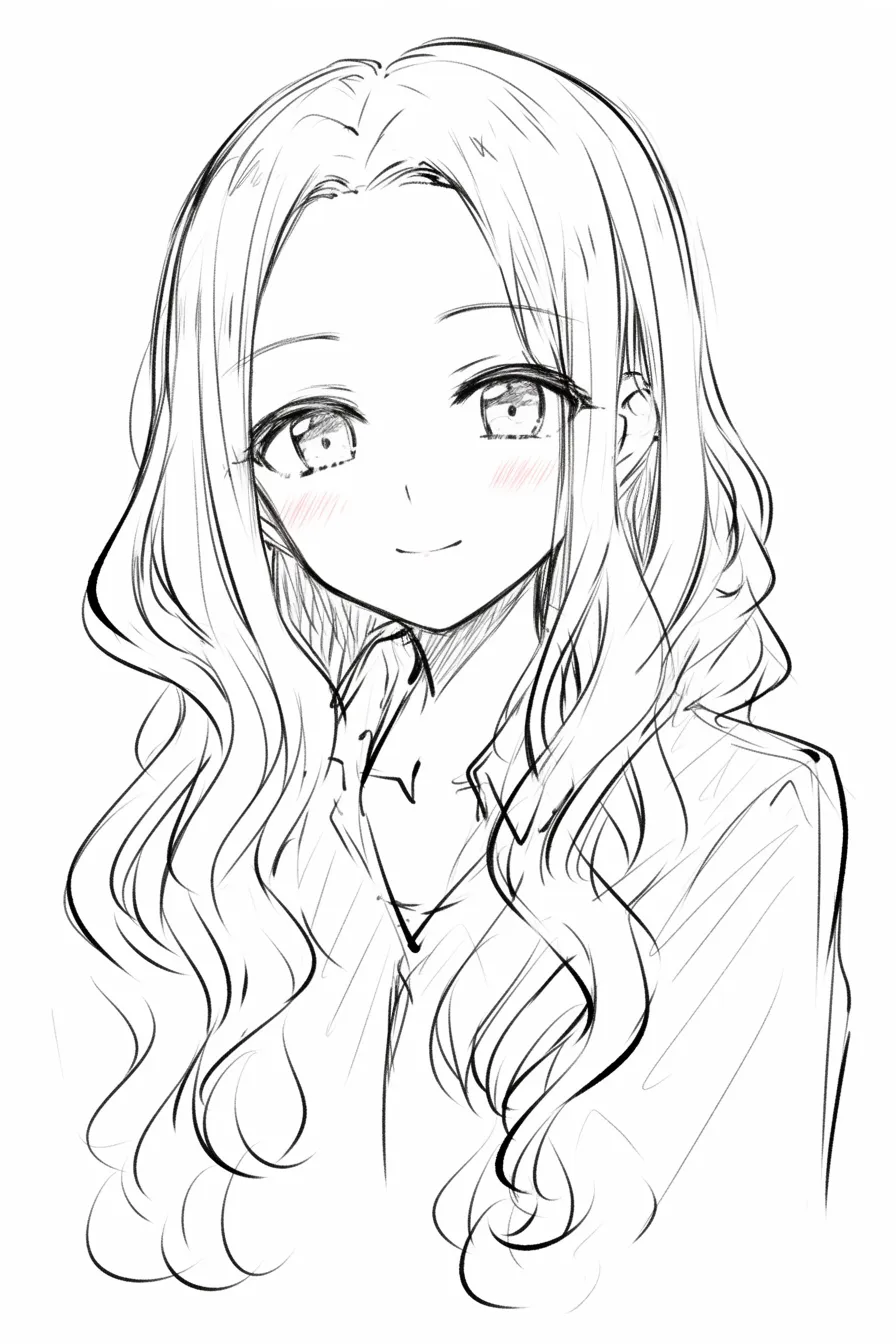 パーマの優美｜【基本構造】きれいに整えられた緩やかなカールを描き、髪の毛に規則性を持たせています。<br>【演出の方向性】にっこりとした微笑と髪の光沢が調和し、優美で親しみやすい印象を演出しています。<br>