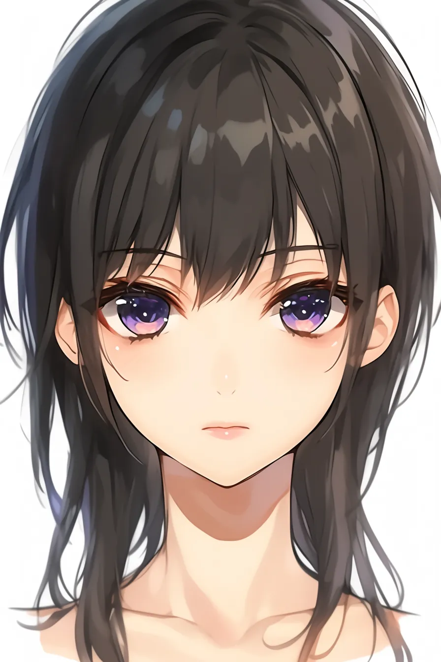 黒髪ボブの無表情｜【基本構造】目線を正面に固定し、口元を動かさずシンプルな描き方で整えています。髪は肩口で流れるように揃え、全体を引き締めています。<br>【演出の方向性】目元の光を抑えめにして感情を削ぎ落とすことで、淡々とした無表情を表現。髪の艶が冷静さを際立たせ、観る側に距離を感じさせます。<br>