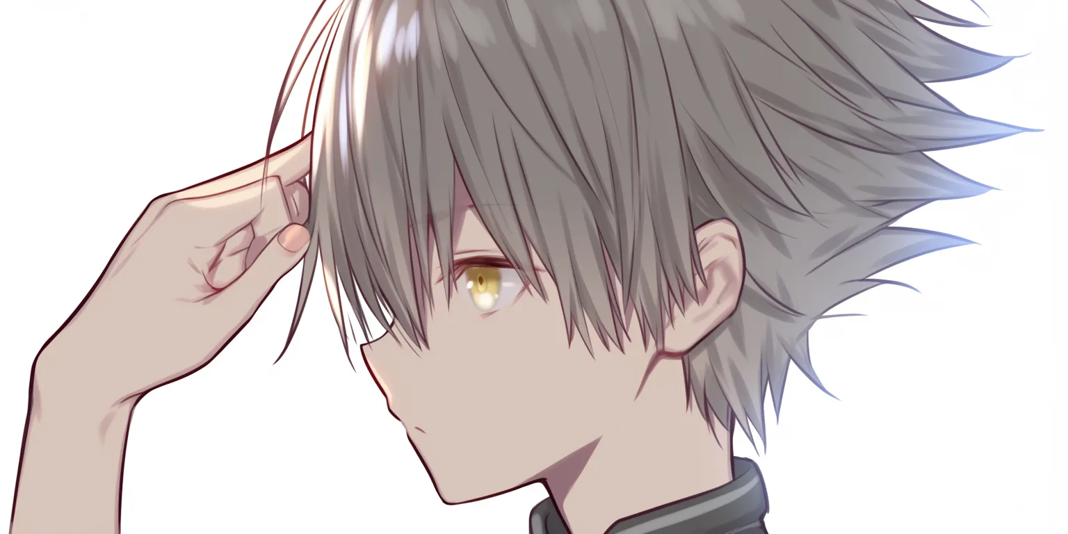 髪ハイライトの思索｜【基本構造】少年の横顔に指の動きを組み合わせる描き方で、前髪の奥に光の筋を控えめに配置しています。<br>【演出の方向性】落ち着いた光沢が冷静さと内向的な性格を暗示し、瞳の輝きと対比して静かな思索的雰囲気を強めています。<br>