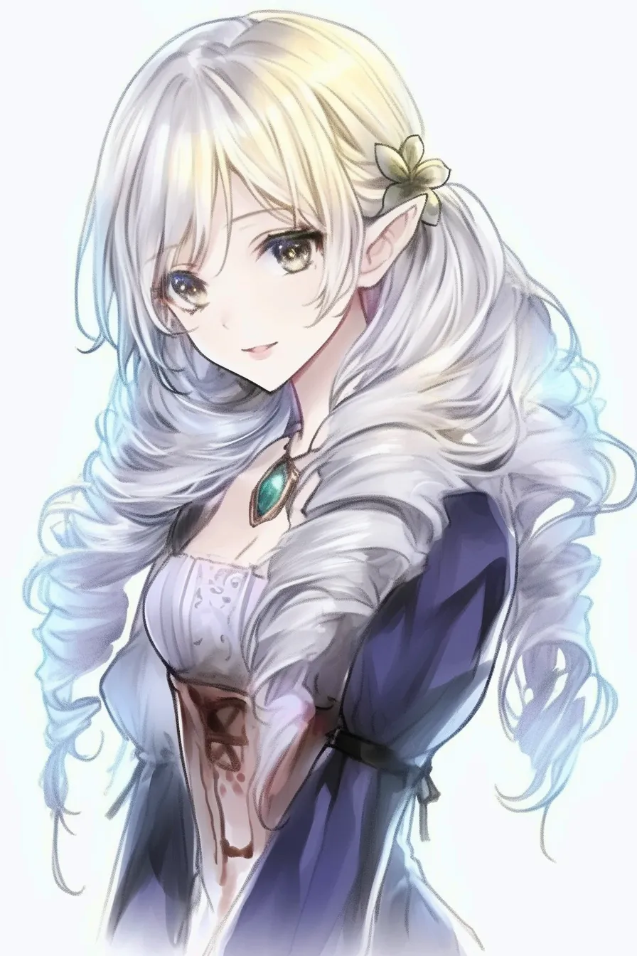 縦ロールの幻想的スタイル｜【基本構造】腰まで届く長い縦ロールを広がるように描き方で強調し、豊かな髪量を見せています。<br>【演出の方向性】光沢や宝石の装飾を加えることで、縦ロールに幻想的で気品ある印象を与えています。<br>