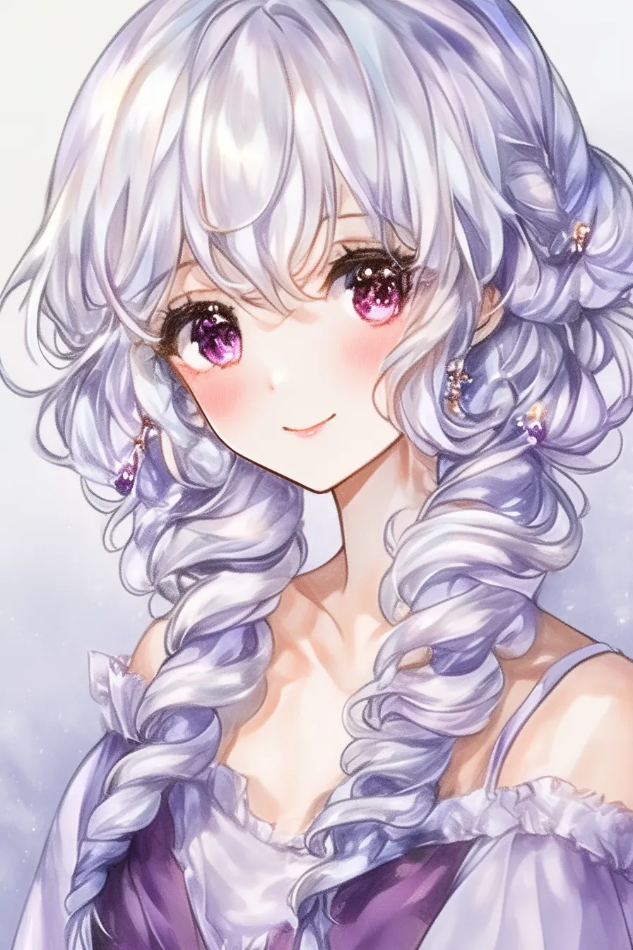 縦ロールの華やぎ｜【基本構造】長い髪を二つに分け、縦ロールを太めに描き方として強調し、肩から胸元へ流れる形をとっています。<br>【演出の方向性】鮮やかな瞳と軽やかな笑みで縦ロールの華やかさを強調し、晴れやかな存在感を表現しています。<br>