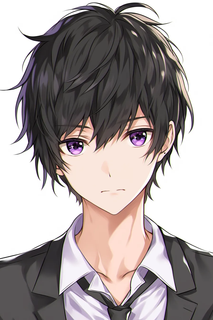 黒髪男のスーツ姿｜【基本構造】ジャケットとネクタイを整えたフォーマルなシルエットを描き方で組み込み、正面からの落ち着いた構図を採用。<br>【演出の方向性】黒髪の艶やかさと整った衣装が、端正で真面目な印象を強調。瞳の奥に光を加えることで、静かな情熱を表しています。<br>