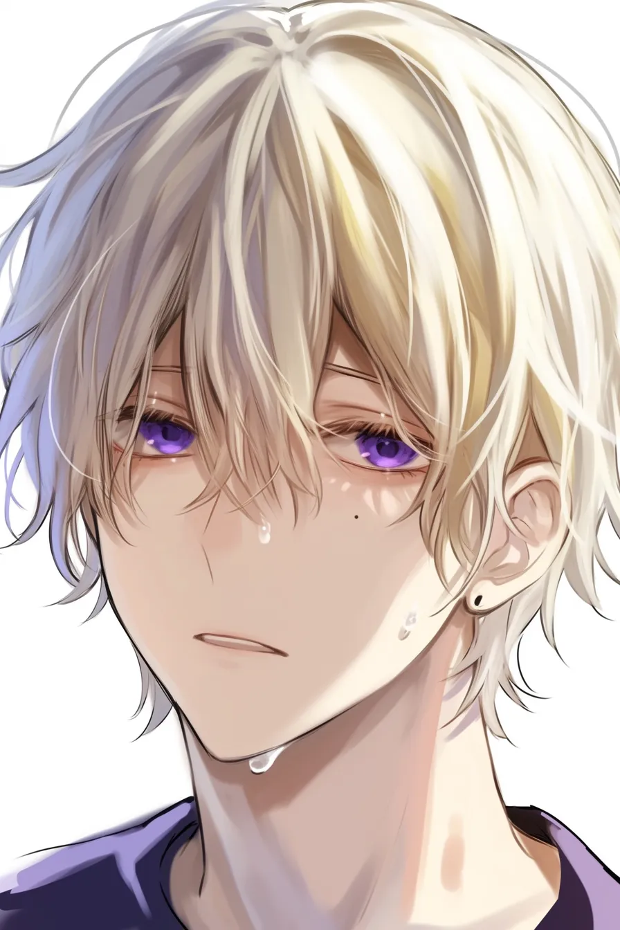 金髪　男の涙｜【基本構造】顔を正面寄りに構図し、乱れた前髪を重ねる描き方で陰影を増やしています。<br>【演出の方向性】涙の粒と伏せがちな瞳を組み合わせることで、儚さと感情の深さを強調し、切なさを漂わせています。<br>