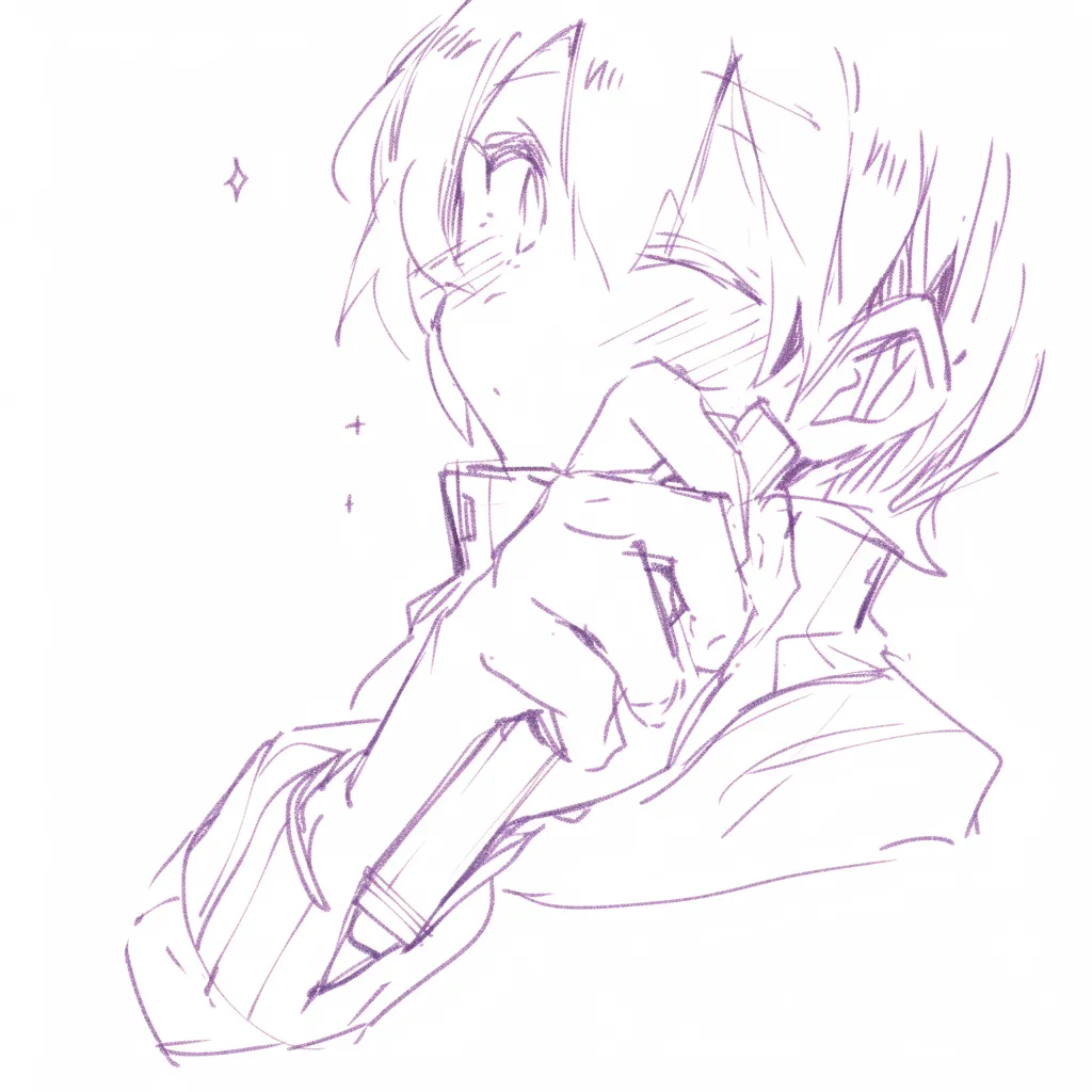 ペンを持つ手の少年｜【基本構造】横顔と組み合わせ、ペンを口元近くに持ち上げる描き方で、手首の角度と頬への近さが特徴です。<br>【演出の方向性】表情の赤みや小さな装飾を加えることで、考え込む仕草や照れを感じさせ、物語性が生まれています。<br>