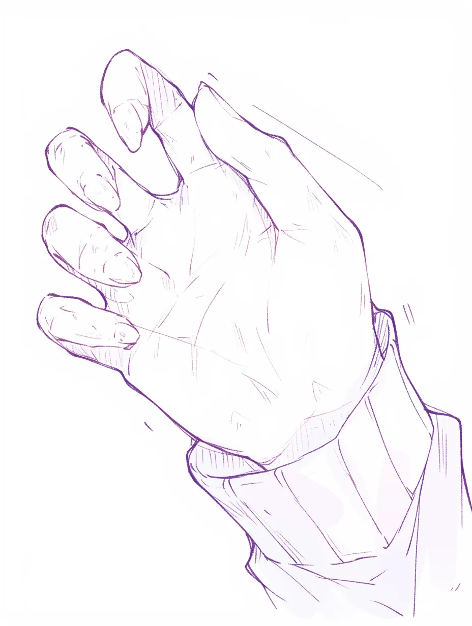 爪を握る手元｜【基本構造】手のひらを前に見せ、指を内側に軽く曲げる描き方で、爪の先端が強調されています。<br>【演出の方向性】やや乱れた筆致と荒さを加えることで、迫力や緊張感を与え、攻撃的な印象を演出しています。<br>