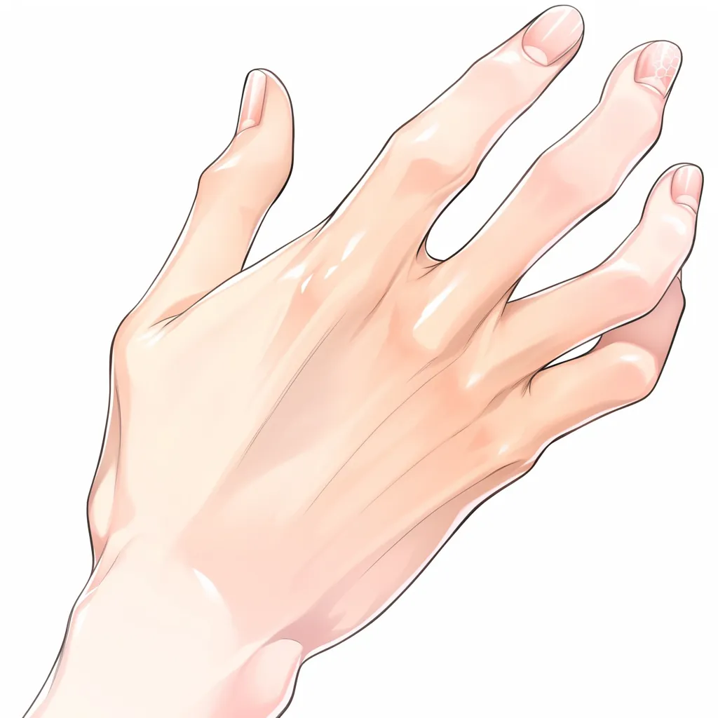 ネイル爪の伸びた指｜【基本構造】手の甲を強調し、長い指と爪を伸ばした描き方で、立体感を意識した陰影を施しています。<br>【演出の方向性】光沢のある塗りで爪を際立たせ、指先の繊細さや上質さを伝える演出になっています。<br>