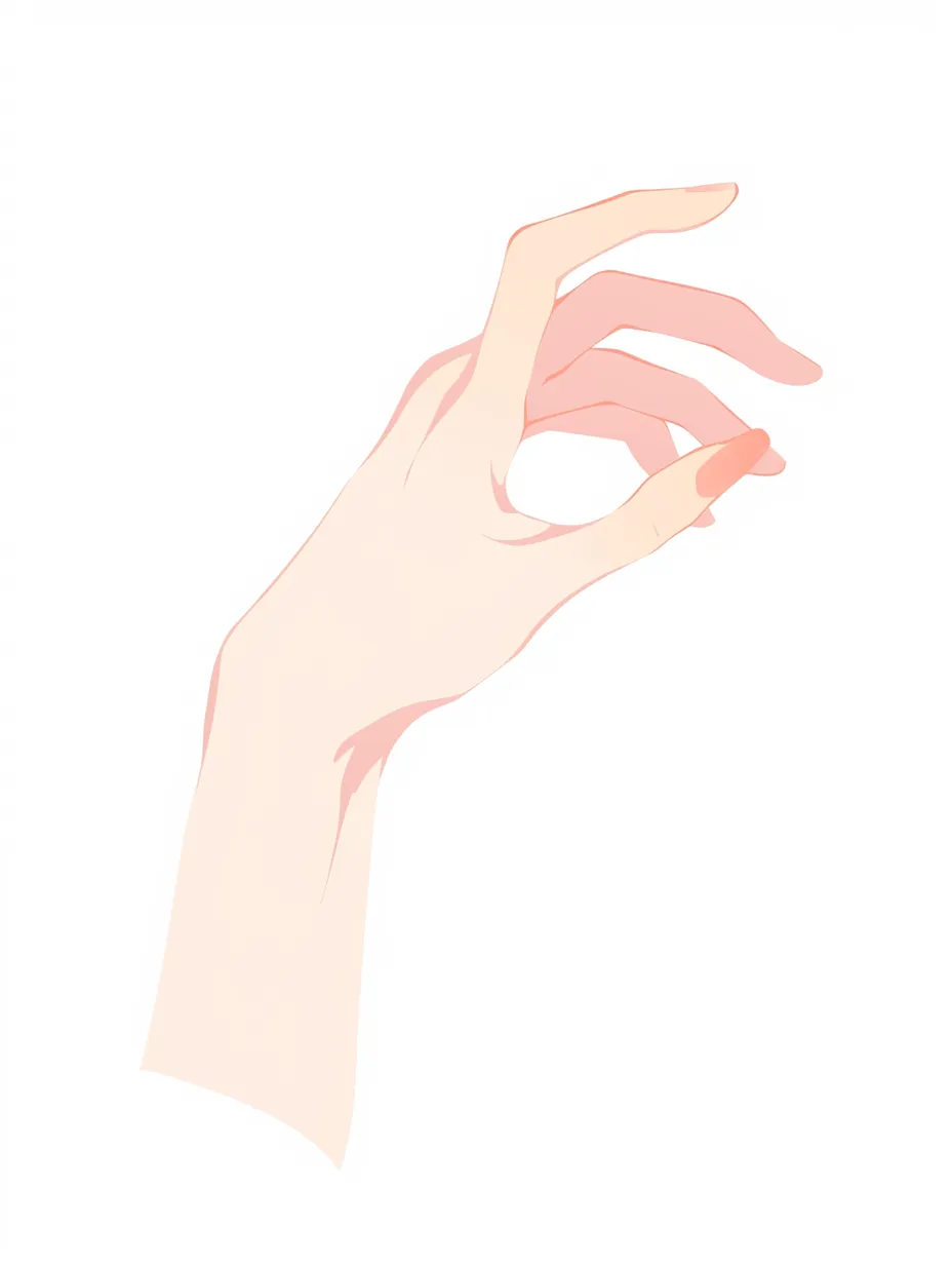 ネイル爪の細い指｜【基本構造】親指と人差し指で丸を作るような描き方で、爪を目立たせています。<br>【演出の方向性】細く長い指と整った爪の形がエレガントさを強調し、上品で繊細な印象を与えます。<br>