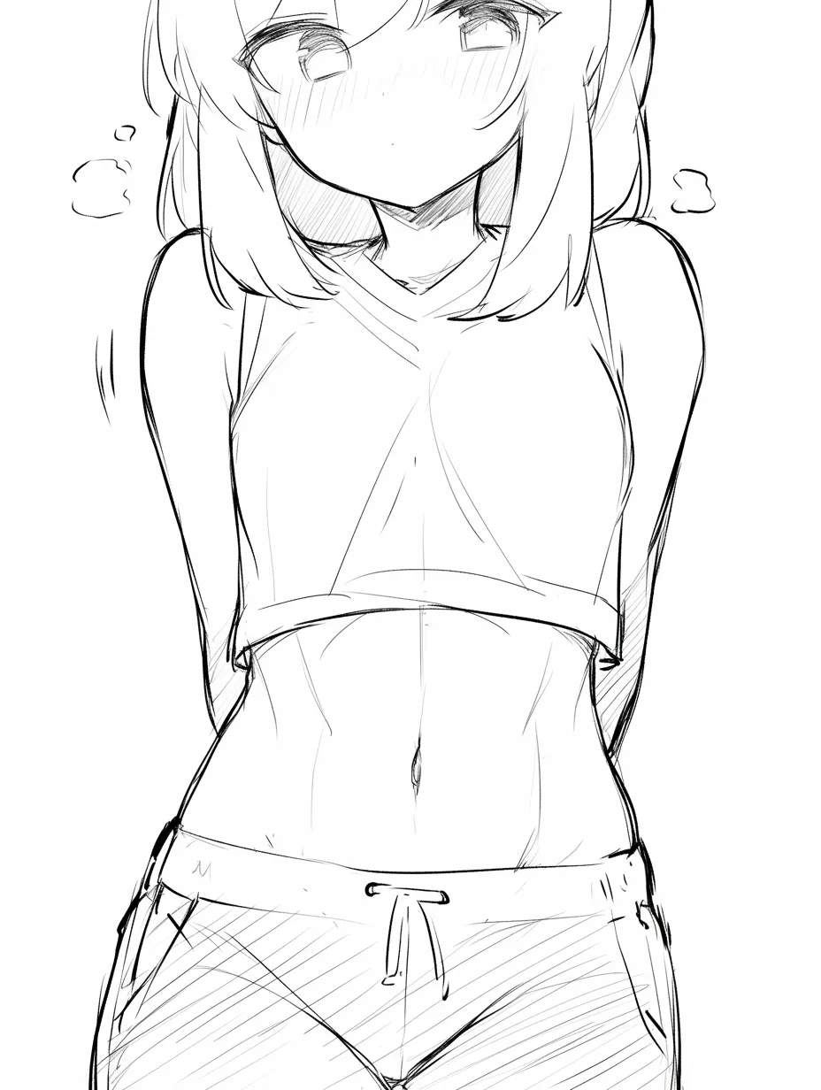 女の子の股①｜【基本構造】腰から腿にかけて滑らかなカーブを描き方として整理し、下腹部の中心線と股の自然なたわみを意識しています。<br>【演出の方向性】布地の薄さやわずかな陰影を強調し、少女らしいあどけなさと同時に控えめな色気を演出しています。<br>