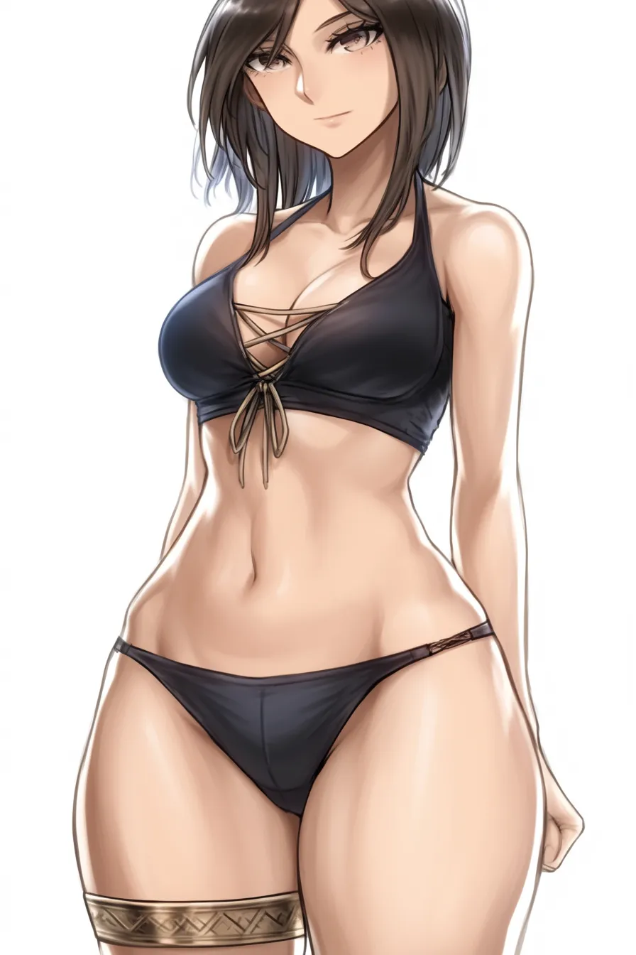 女の子の股⑨｜【基本構造】水着のデザインを取り入れ、腰のひねりと股の自然なラインを描き方として整理し、腹部と下半身をバランスよく配置しています。<br>【演出の方向性】黒い水着の色合いと陰影の強調で、大人びた雰囲気と力強い女性像を演出しています。<br>