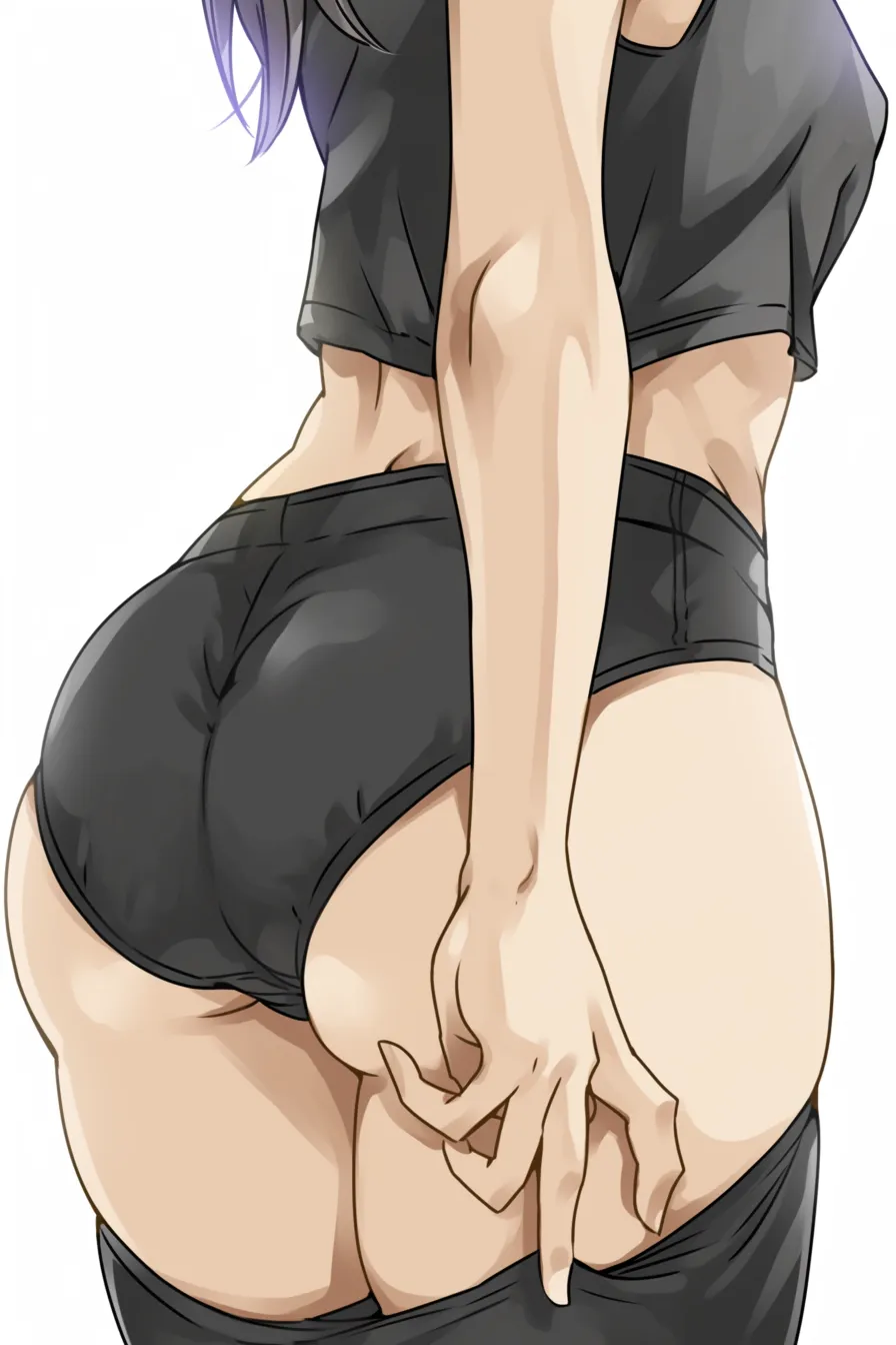 女の子のお尻と手の仕草｜【基本構造】腰をひねりつつ、お尻に手を添える描き方で、背筋の伸びと臀部の丸みを強調しています。<br>【演出の方向性】手を添える仕草が視線を導き、挑発的で遊び心のある印象を与えています。<br>