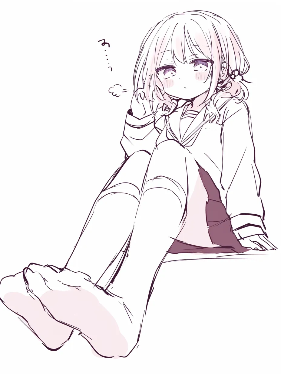 女の子足裏素足｜【基本構造】座った姿で足裏を見せる描き方。靴下や靴を省き、素足の柔らかさを強調。<br>【演出の方向性】リラックスした場面や親密感を演出するシンプルな表現。<br>