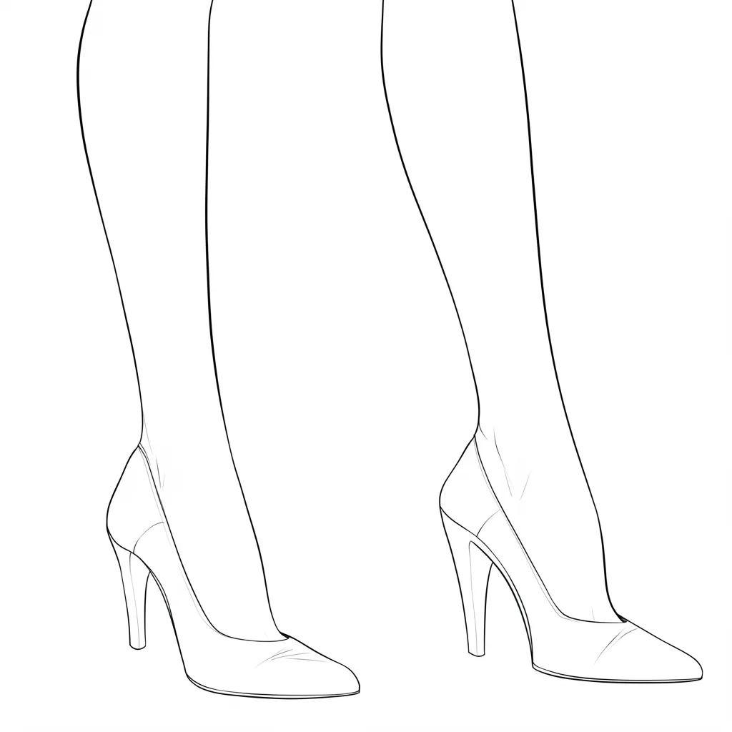 ハイヒール足｜【基本構造】足首から甲にかけてヒールの高さを強調した描き方。踵とつま先の傾きに注意。<br>【演出の方向性】大人っぽさや洗練さを表現し、女性らしい魅力を際立たせる。<br>