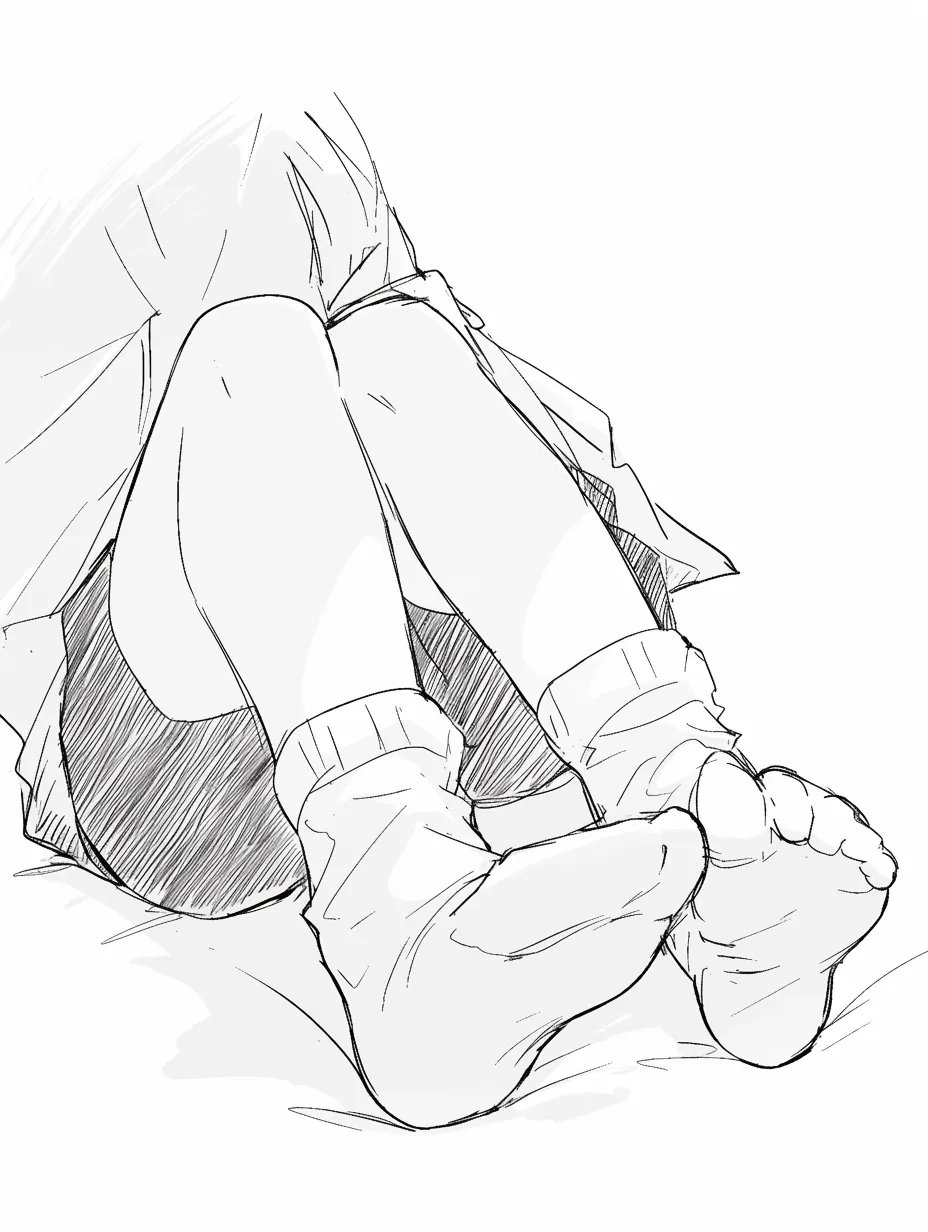 足の裏のソックスD|【基本構造】靴下越しに足裏を描く描き方で、厚みやしわをシンプルに整理し、足指の丸みを透け感で表現しています。<br>【演出の方向性】布越しの柔らかさが安心感を与え、カジュアルで日常的な親しみを持たせる効果があります。<br>