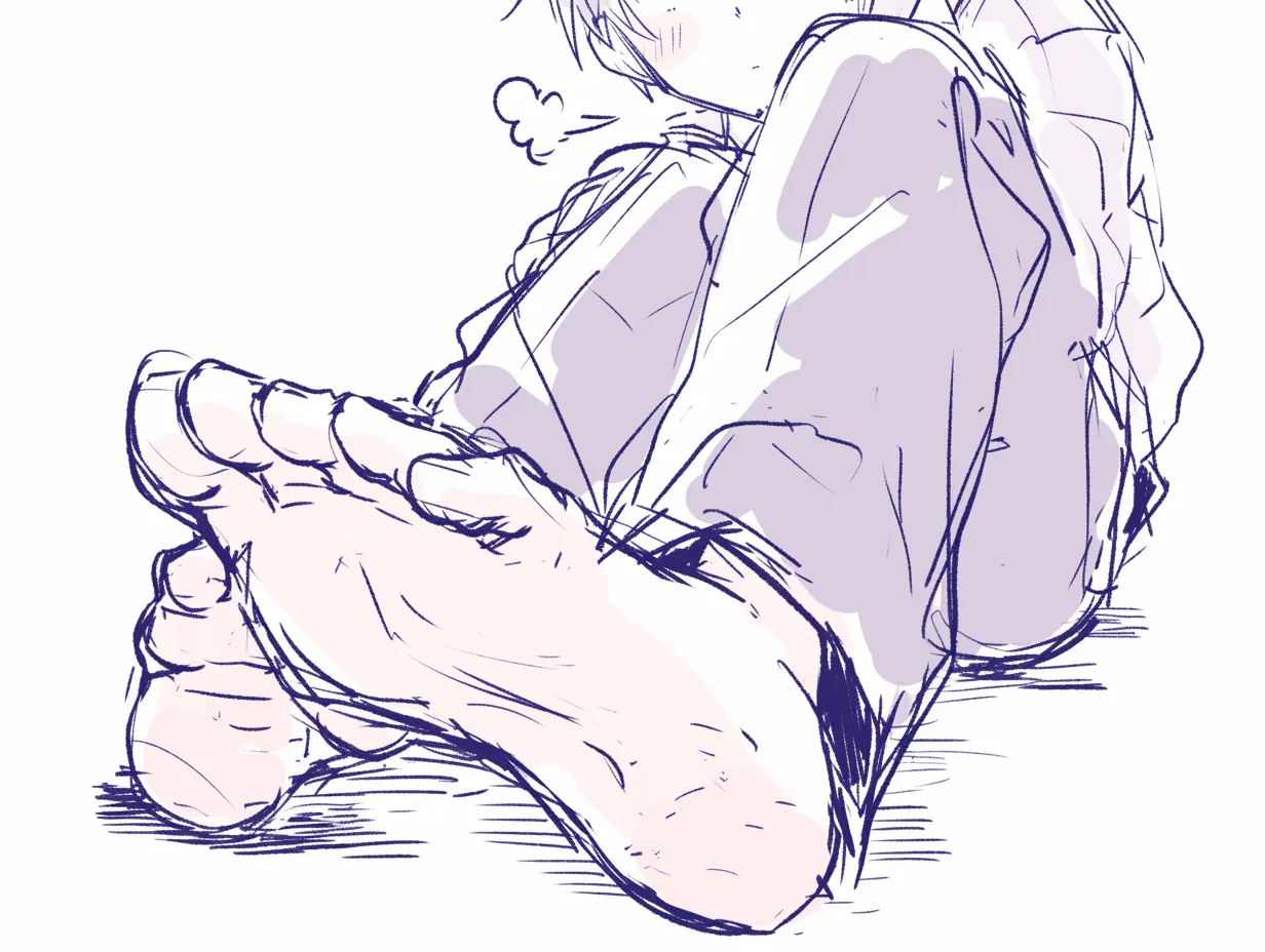 足の裏のダイナミックF｜【基本構造】片足を強調しつつ前方に突き出し、足裏の迫力ある形状を大きく描く描き方です。<br>【演出の方向性】誇張された遠近法によりインパクトが増し、キャラクターの活発さや動きの気配を強調します。<br>