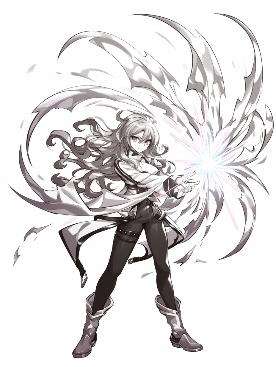 光エフェクトの魔導士｜【基本構造】両足を開いて安定させ、胸元から放たれる光を描き方で整理しています。<br>【演出の方向性】花火のように広がる光の模様が、知恵と魔術の力を象徴し、洗練された印象を与えています。<br>