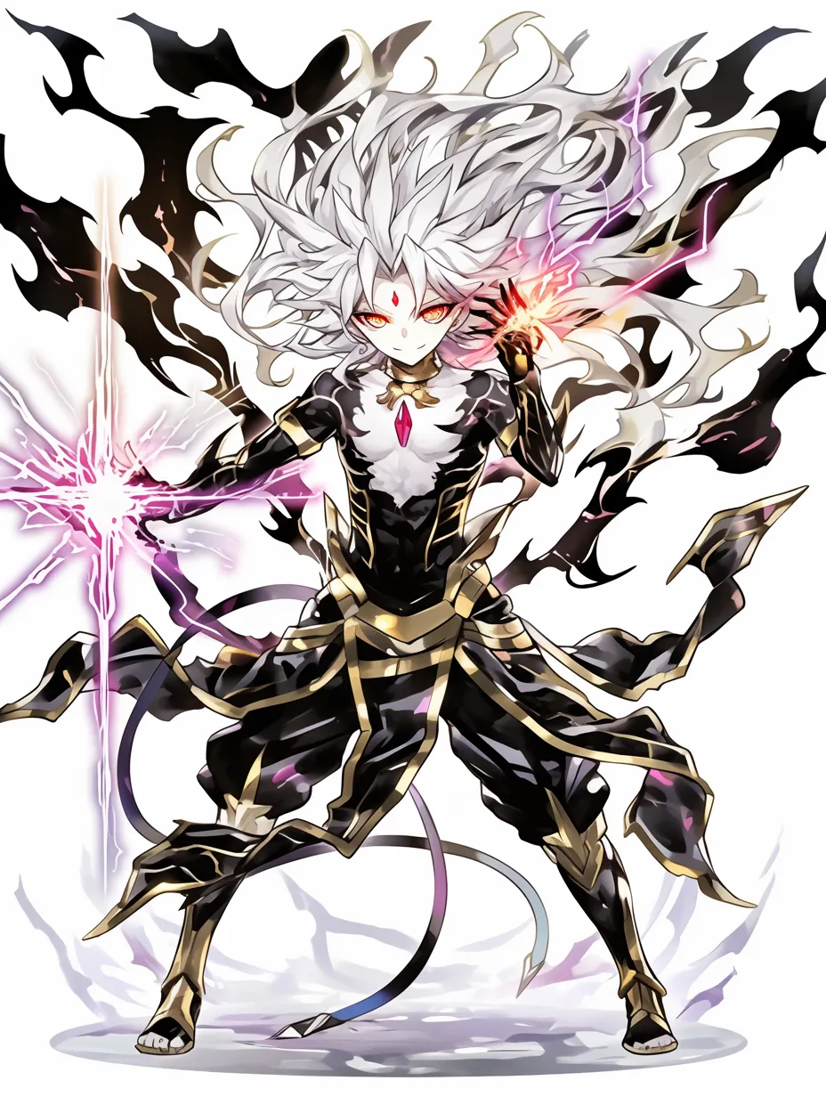闇エフェクトの魔導戦士｜【基本構造】逆立つ髪と両腕に力を込める描き方で、全身を覆う闇の炎を整理しています。<br>【演出の方向性】紅い光と闇の稲妻が交錯し、カリスマ性と破壊力を兼ね備えた圧倒的な存在感を放っています。<br>
