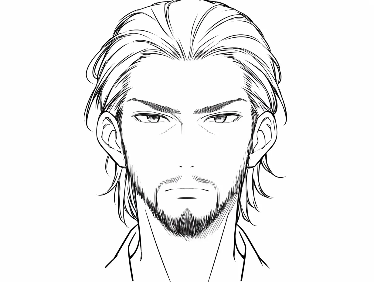 髭の整った線画｜【基本構造】均整の取れた輪郭に沿って整然とした髭を描き方で仕上げています。<br>【演出の方向性】整理された線が清潔感を与え、威厳と落ち着きある大人の印象を演出します。<br>