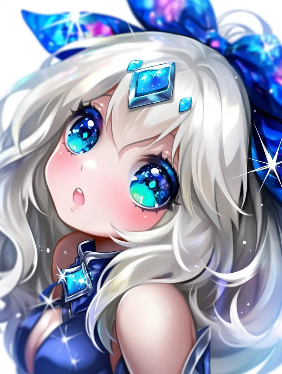 顔ハイライトの宝石感｜【基本構造】大きな瞳を宝石のように描き方し、額や髪に装飾を配置しています。肌の光は丸みを帯びて輝かせています。<br>【演出の方向性】瞳に宝石のような奥行きを与えることで、幻想的で華やかな雰囲気を演出します。キラキラとした魔法的な印象を強めています。<br>