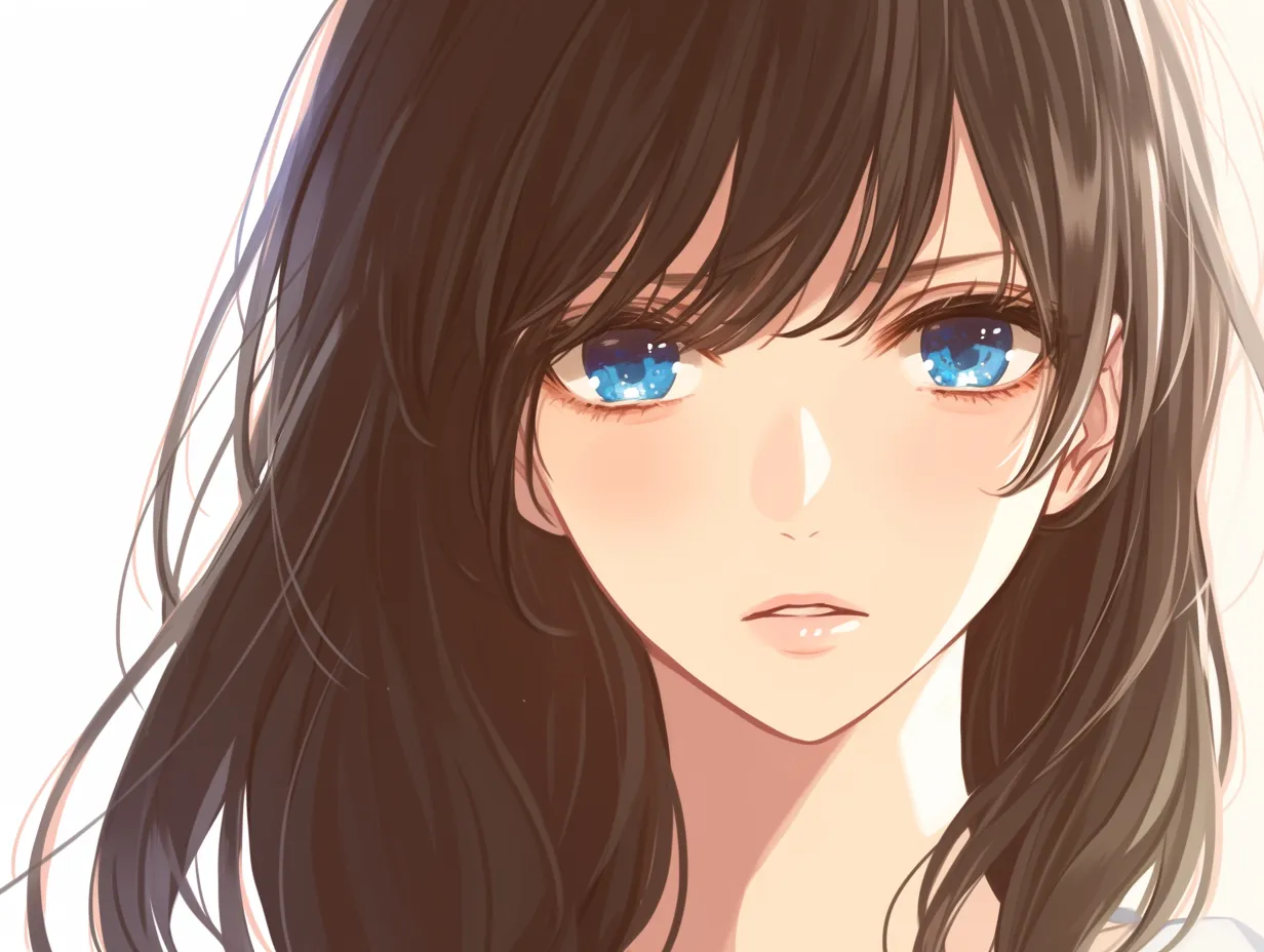 女の肌の少女E｜【基本構造】風に髪を流し、正面から穏やかに描き方を配置し、光を額から頬に受ける肌の立体感を丁寧に示しています。<br>【演出の方向性】柔らかな陰影と自然な肌の赤みが温かみを生み、瞳の青が清らかさを演出しています。<br>