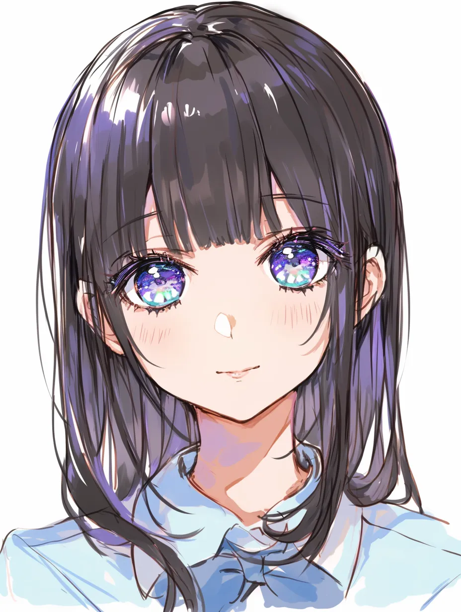 女の肌の少女H｜【基本構造】中央正面からの明快な構図を描き方に反映し、頬や額の柔らかい丸みを丁寧に整えています。<br>【演出の方向性】艶やかな肌のトーンと澄んだ瞳の輝きが清潔感を強め、穏やかで優しい雰囲気を漂わせています。<br>
