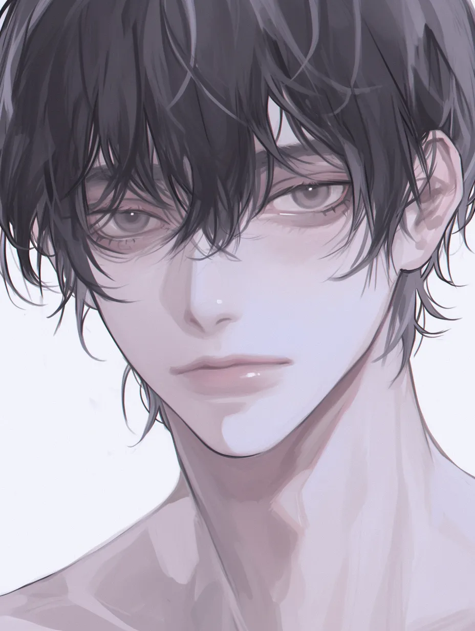 顔の塗り方C｜【基本構造】斜め角度から顔を捉える描き方で、肌は灰色がかった陰影を大胆に使い、首や鎖骨を立体的に表現しています。<br>【演出の方向性】モノトーンに近い塗り方が退廃的な雰囲気を生み、儚さと現実感を同居させています。<br>
