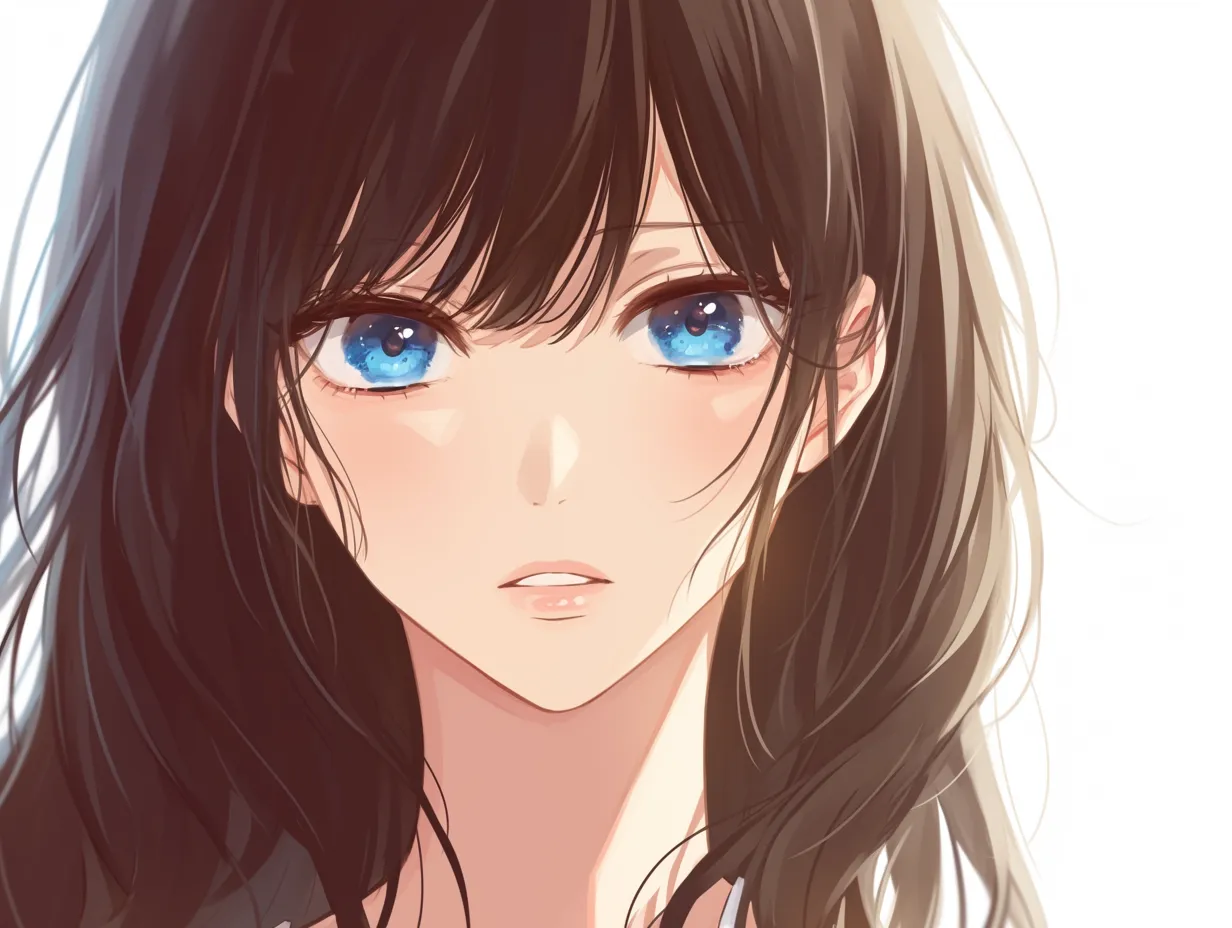 顔の塗り方E｜【基本構造】風に流れる髪を描き方で配置し、肌は柔らかなベージュと赤みで自然に塗り分けています。<br>【演出の方向性】光の当たり具合を丁寧に拾った塗りが清潔感を増し、表情の繊細な感情を引き出しています。<br>