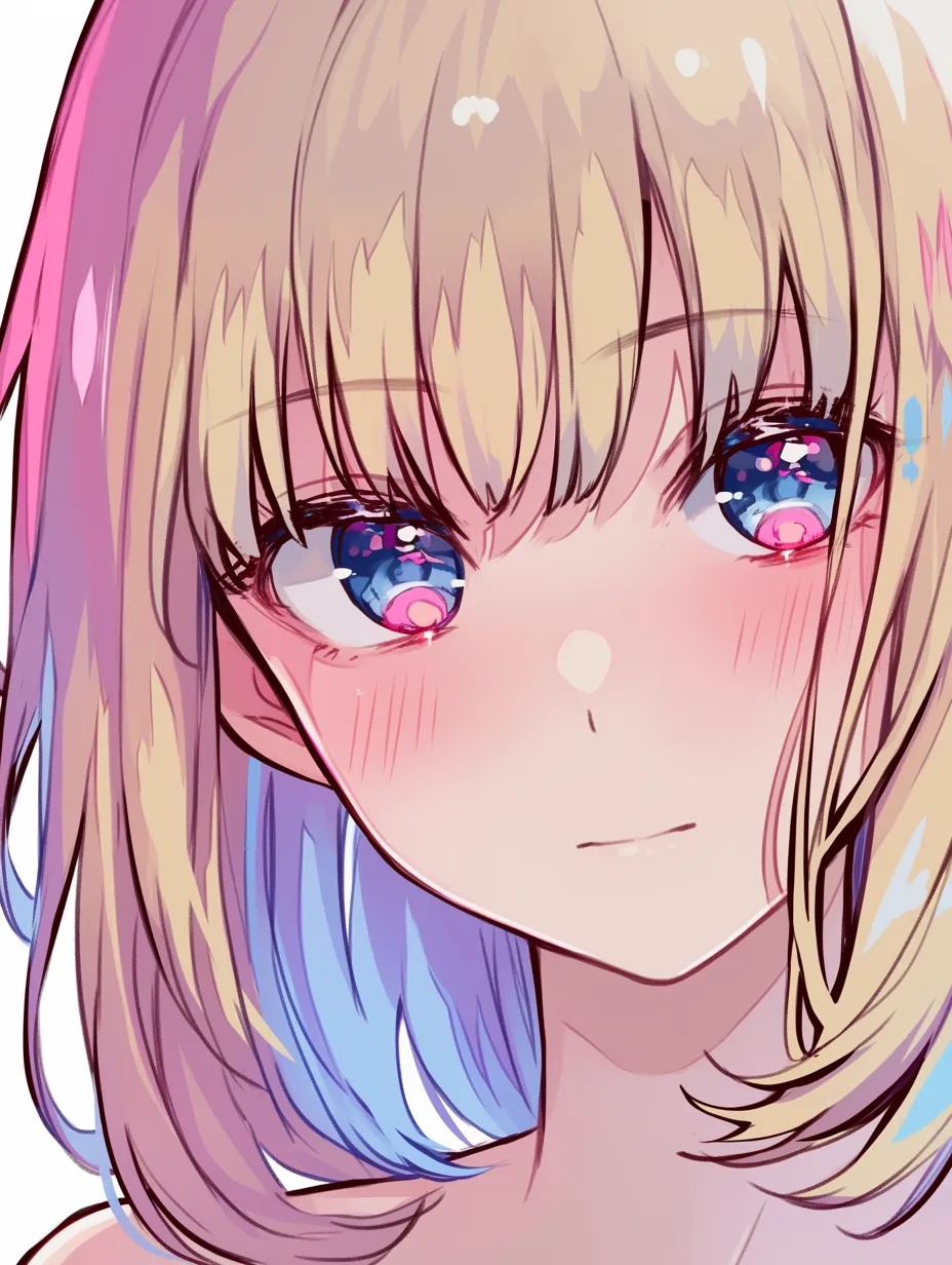 目が光るの鮮烈ブルー｜【基本構造】虹彩に強烈な青とピンクを重ねる描き方で、鮮明な光彩を浮かび上がらせています。<br>【演出の方向性】輝きの強さが熱情や憧れを象徴し、キャラクターの感情をダイナミックに伝えています。<br>