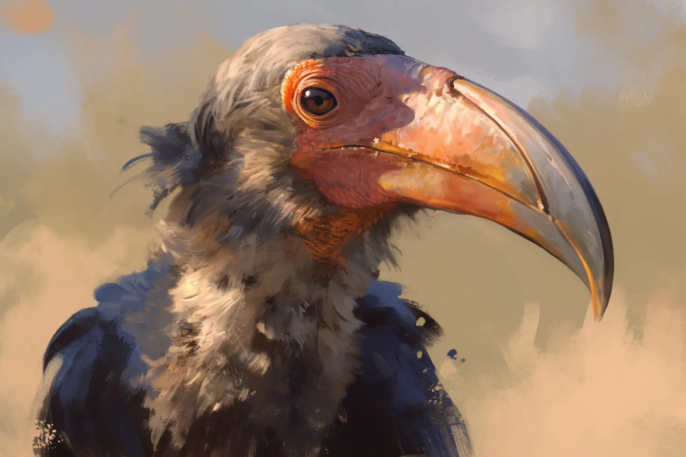 綺麗な鳥の大型種｜大胆な筆致で描かれた綺麗な鳥の大型種は、野性味と迫力を強調しています。ビジネス素材としては独創性や冒険心を伝えるデザインに適し、ブランドの個性を際立たせます。