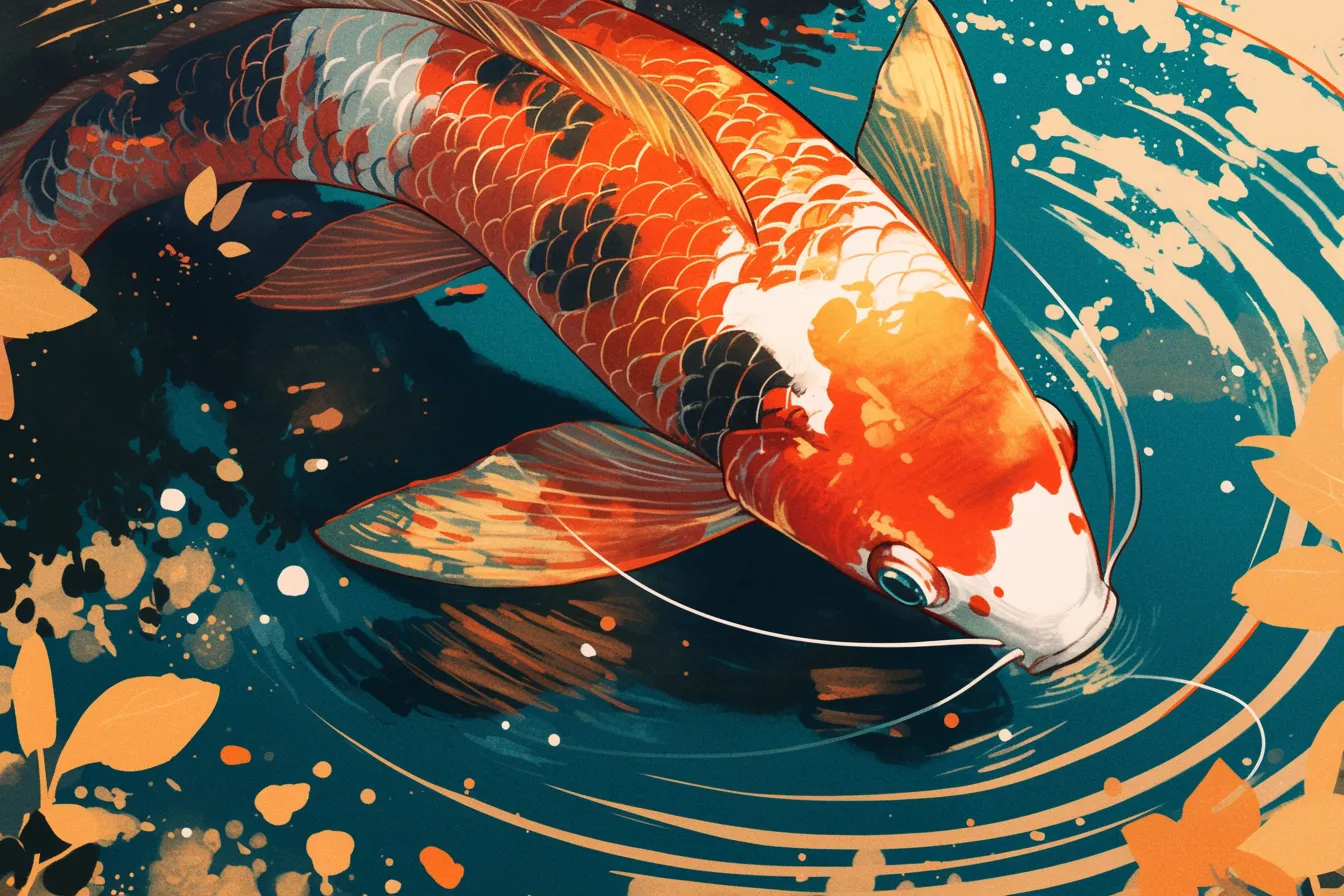 綺麗な魚の和風アート鯉｜和風タッチで描かれた綺麗な魚の鯉は、伝統美とモダンなデザイン性を融合しています。商品パッケージや販促物に適し、上質さを際立たせます。