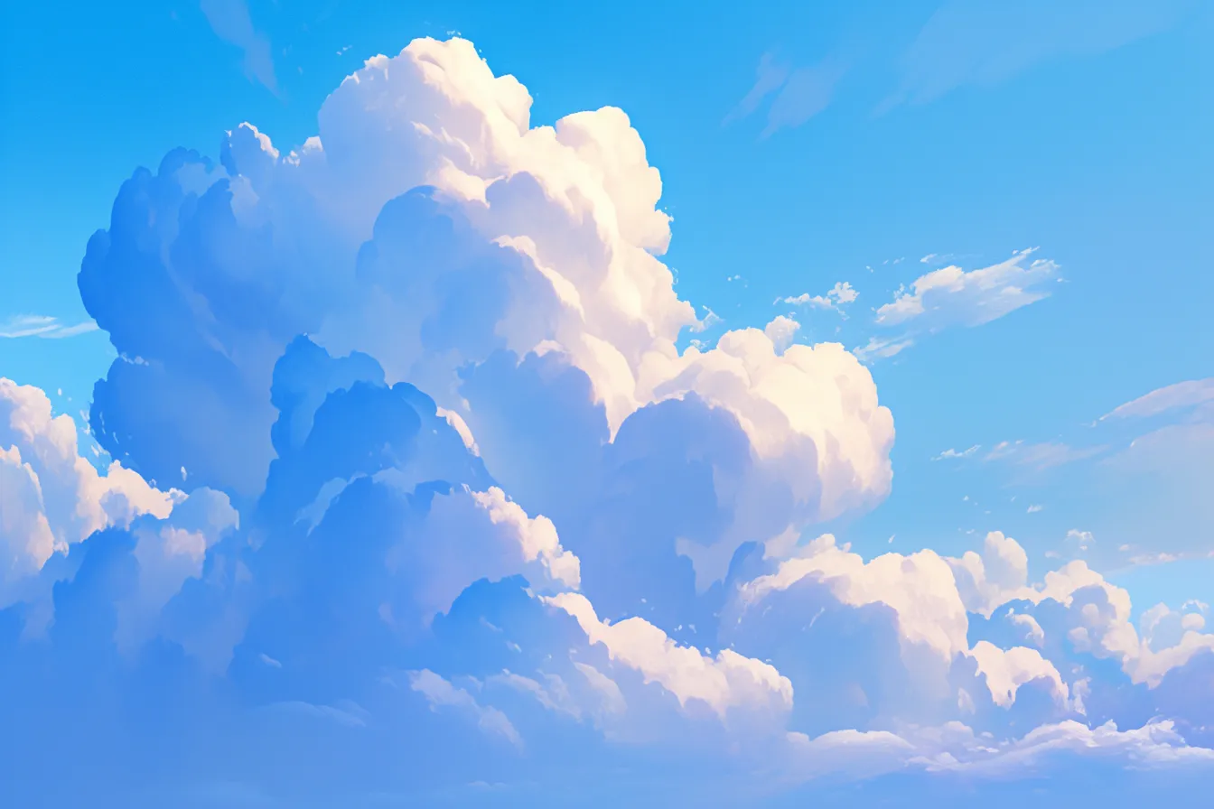 青空を彩る立体的な綺麗な雲｜柔らかな光を受けて立体的に表現された雲が印象的。シンプルながら迫力を感じさせ、清涼感を演出できる綺麗な雲の素材です。