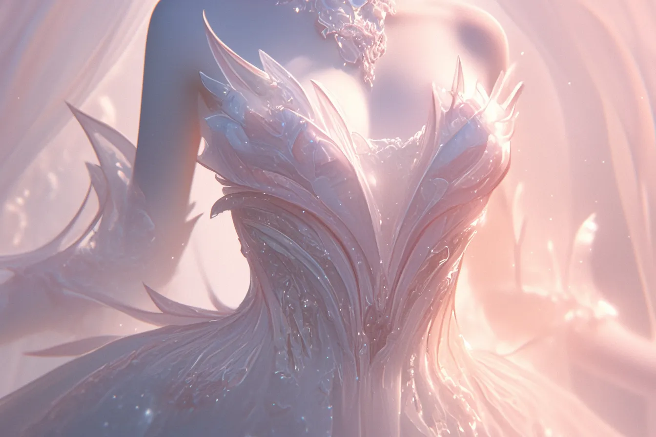 幻想的造形の綺麗な蝶々のドレス｜幻想的にデザインされた造形的な綺麗な蝶々のドレスは、アート性の高いビジュアルで印象に残ります。ラグジュアリーな演出や創作的な広告に最適です。