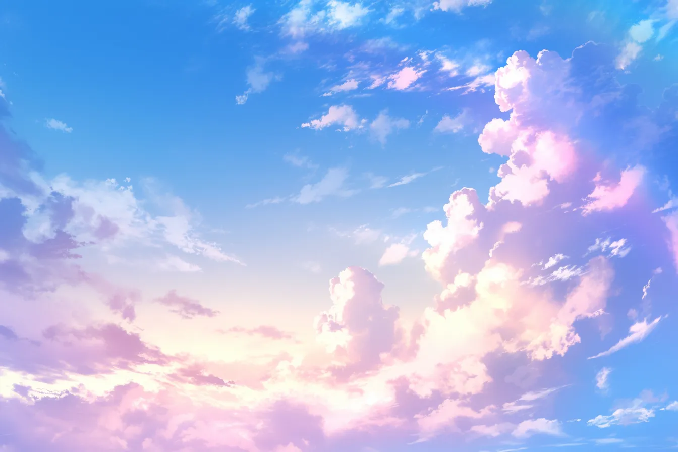 夕暮れ空を彩る綺麗な雲｜夕陽に照らされた雲がピンクと紫に染まり、幻想的な雰囲気を演出する綺麗な雲の写真素材です。