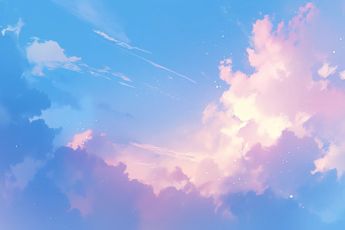 夕焼けと淡い色彩の綺麗な雲｜オレンジと紫のグラデーションが柔らかく広がり、詩的な雰囲気を漂わせる綺麗な雲の素材です。