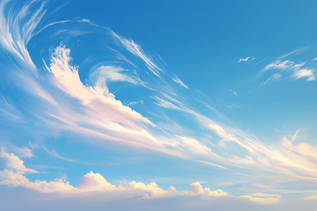 風に舞う薄雲が美しい綺麗な雲｜風に流れるような薄雲が空に広がり、躍動感と軽やかさを演出する綺麗な雲の素材です。
