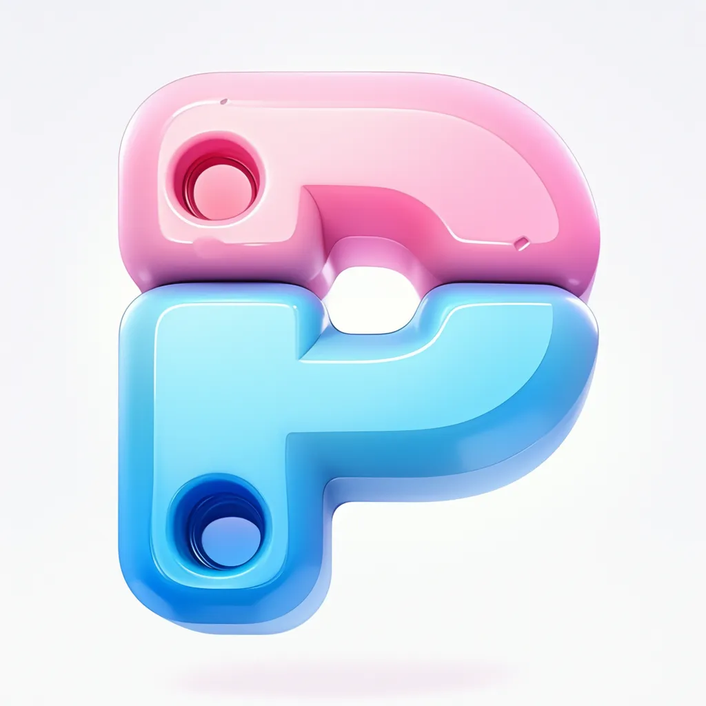 Pロゴのツインバブル構成｜上下で分割されたピンクとブルーの立体感あるPロゴ。どこかおもちゃのような可愛らしさがあり、親しみやすさと遊び心に満ちたPロゴに仕上がっている。