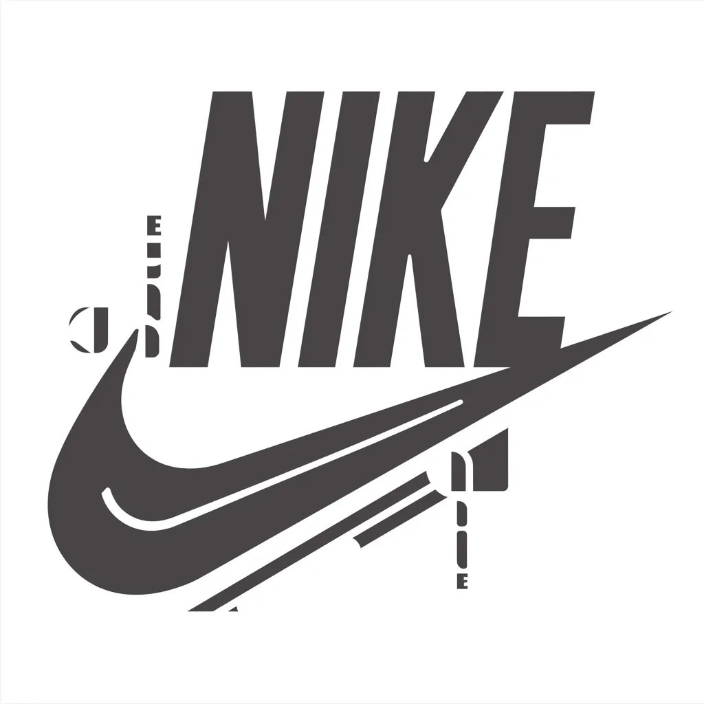 ナイキロゴ・文字融合のデザインロゴ｜NIKEの文字とスウッシュを一体化したナイキロゴ。直線的なタイポグラフィとシンボルが重なり、エネルギッシュで力強い印象に仕上がっています。