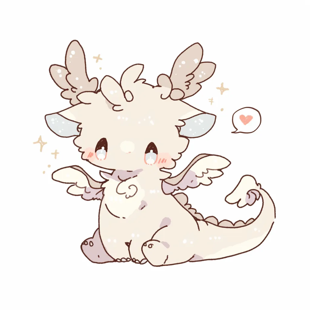 ゆるいかわいいドラゴン｜つぶらな瞳と小さな羽根がかわいいドラゴン。角やしっぽのディテールもやさしくデフォルメされていて、ゆるい色合いとふわっとした空気感が心をなごませてくれます。