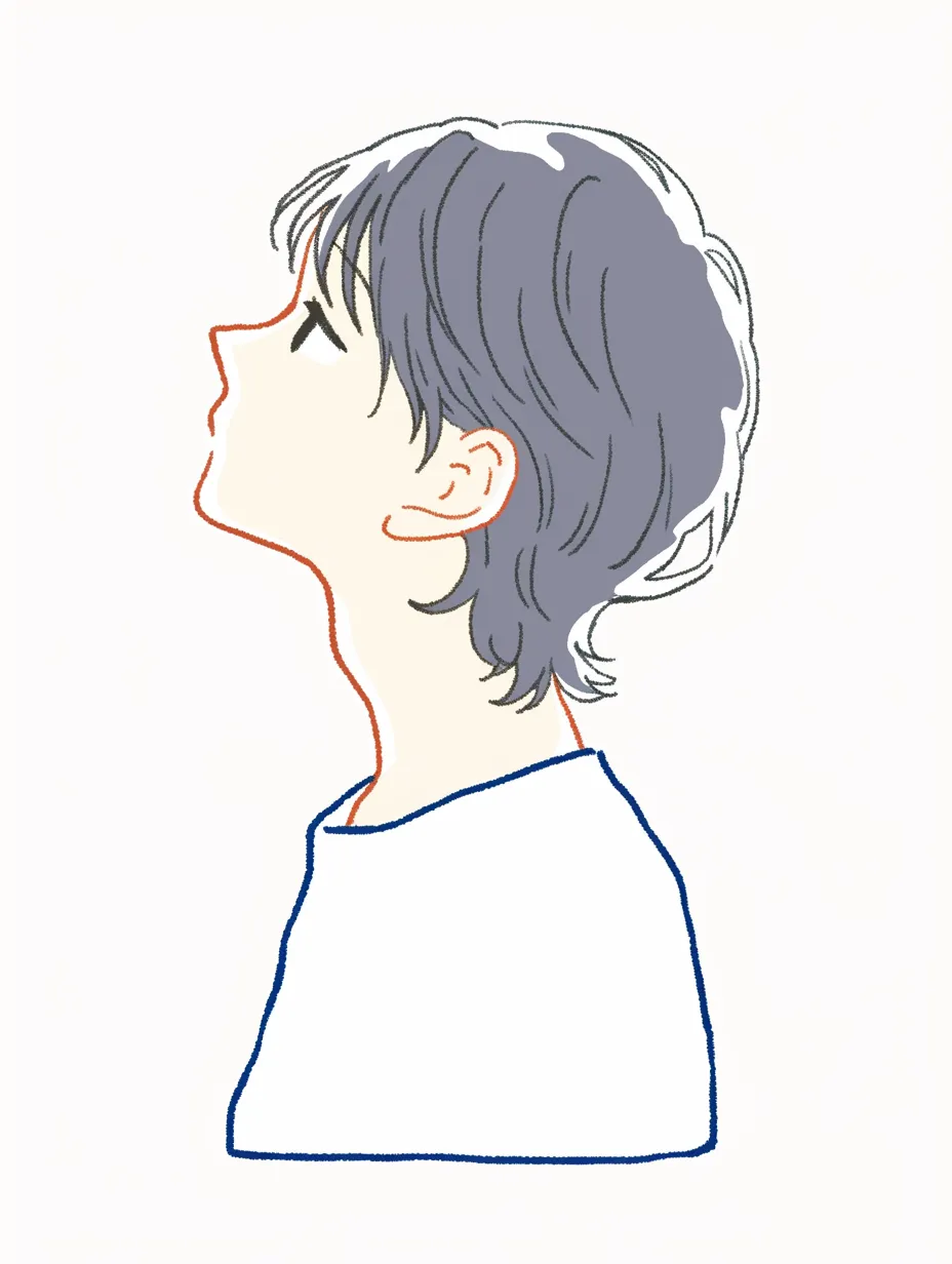 優しく未来を見つめる横顔男性｜柔らかなラインと淡い色彩が特徴的なデザイン。最小限の線で表現されたシンプルな構成が、温かみのある雰囲気を作り出している。明るく開かれた視線が、前向きな気持ちを象徴するように描かれた横顔男性の魅力を引き立てている。