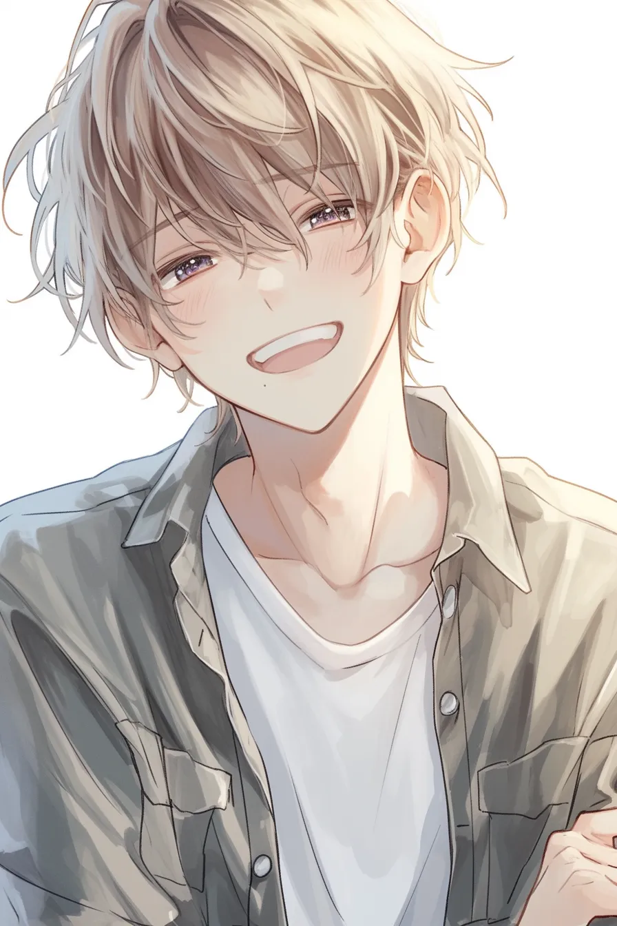 柔らかい微笑みの男性のリラックス感｜淡い色合いとナチュラルな線で描かれたイラスト。穏やかな表情が安心感を与え、シンプルながらも繊細な雰囲気を持つデザインが特徴。
