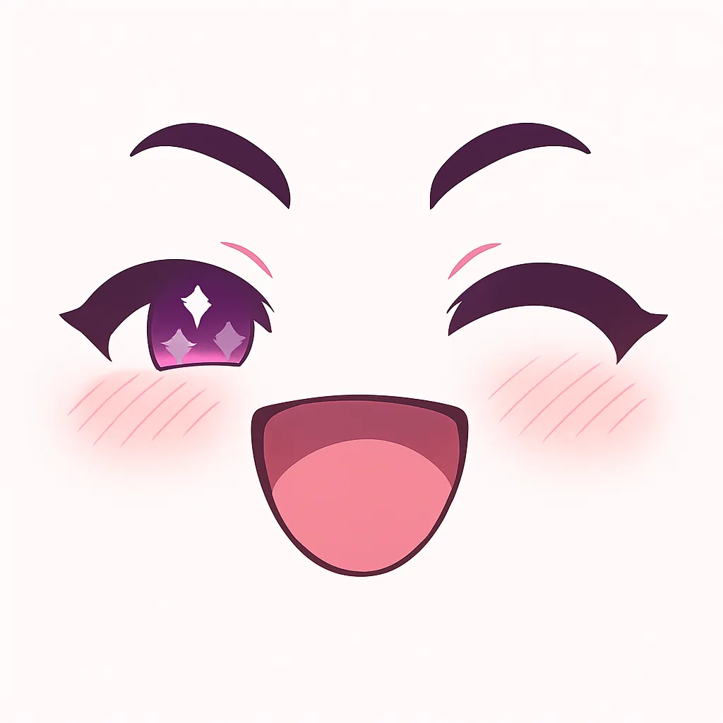 ミニマルトゥーンな笑う顔文字｜(*≧▽≦) 笑う のように大きく口を開けて楽しげに笑う表情をモチーフにしたイラストです。大きな瞳とくしゃっとした眉、元気な笑顔がポイント。アスキーアートの楽しい雰囲気を表情だけで表現しました。