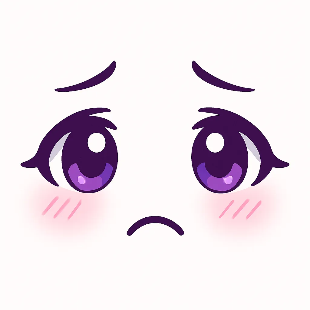 ミニマルトゥーンな顔文字しょぼん｜(´・_・`) しょぼんとした寂しい気持ちをテーマにした顔文字イラスト。下がった眉と小さく閉じた口、潤んだ瞳で切なさを表現しています。シンプルな線画で、感情の繊細さを大切にした仕上がりです。