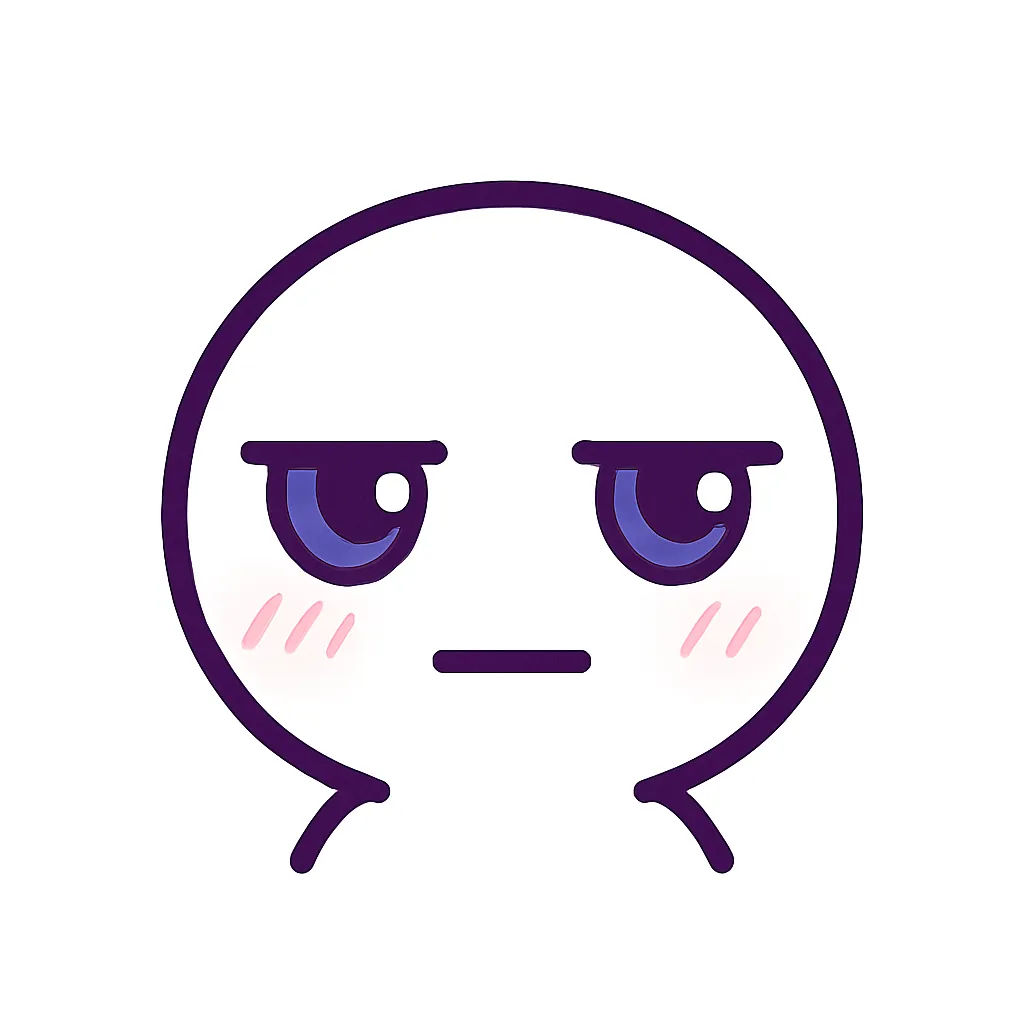 顔文字真顔｜無表情で感情を一切排した「真顔」をシンプルに表現。目は丸く大きく開き、口は一直線のフラットな形。眉も感情を含まない水平に整った形で、動きや装飾を加えず、無音・無感情な雰囲気に徹した構成。