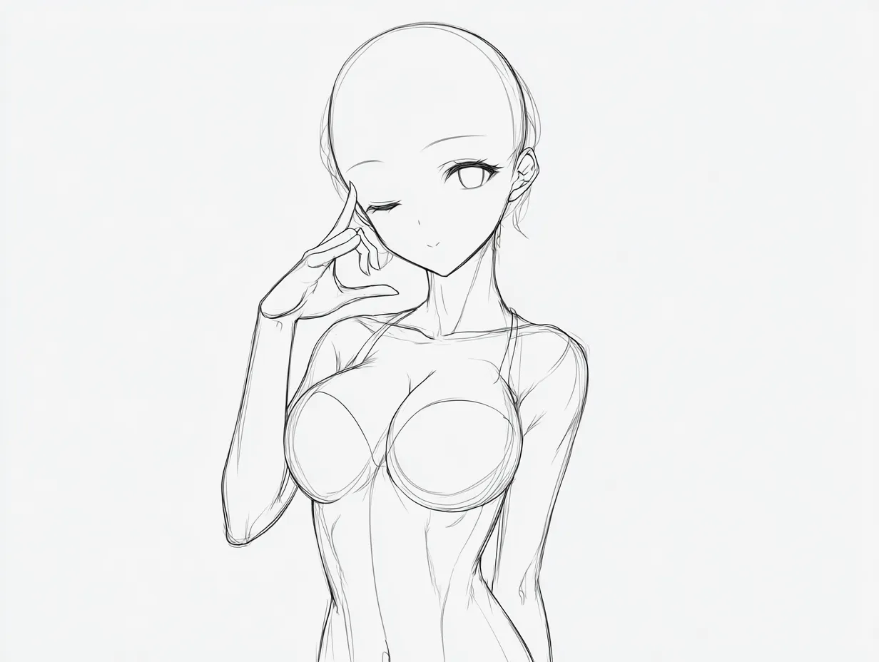 構造表現の手でハートポーズマネキン｜関節や骨格ラインを意識しつつ描かれた立体的なマネキンが手でハートポーズをとる構図。学習素材としても映える構造美が魅力。