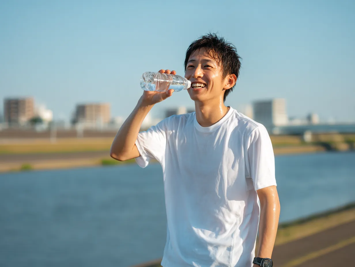 ランニング男性の健康写真　｜朝の光の中、女性が歯の痛みに顔をしかめる様子。清潔感のある背景とふんわりした衣服が、痛みとの対比を生む演出。