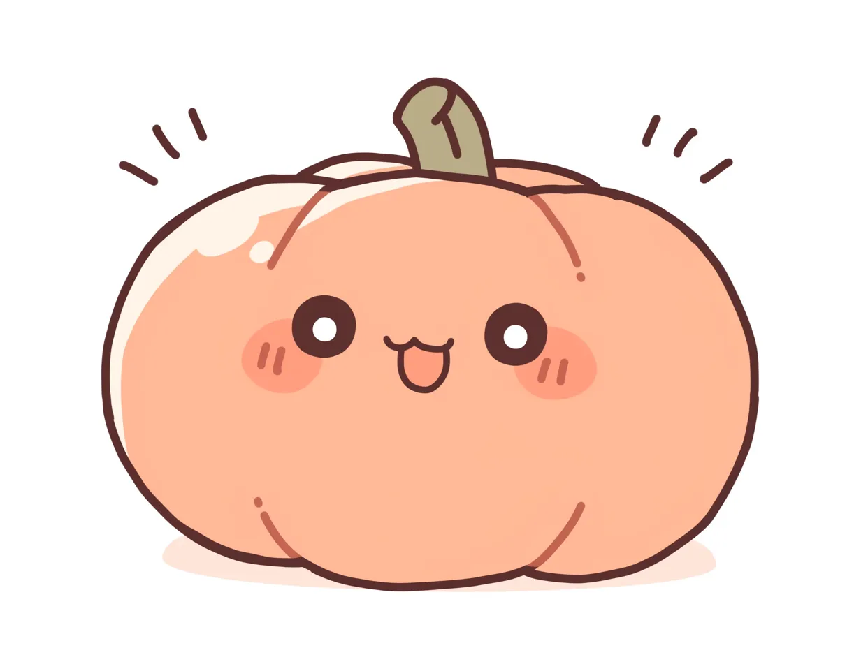 ハロウィンかぼちゃのにっこり｜つぶらな瞳と丸いほっぺでにっこり笑うハロウィンかぼちゃ。輪郭の柔らかさと控えめな光沢が、親しみやすいキャラクター性を生み出しています。