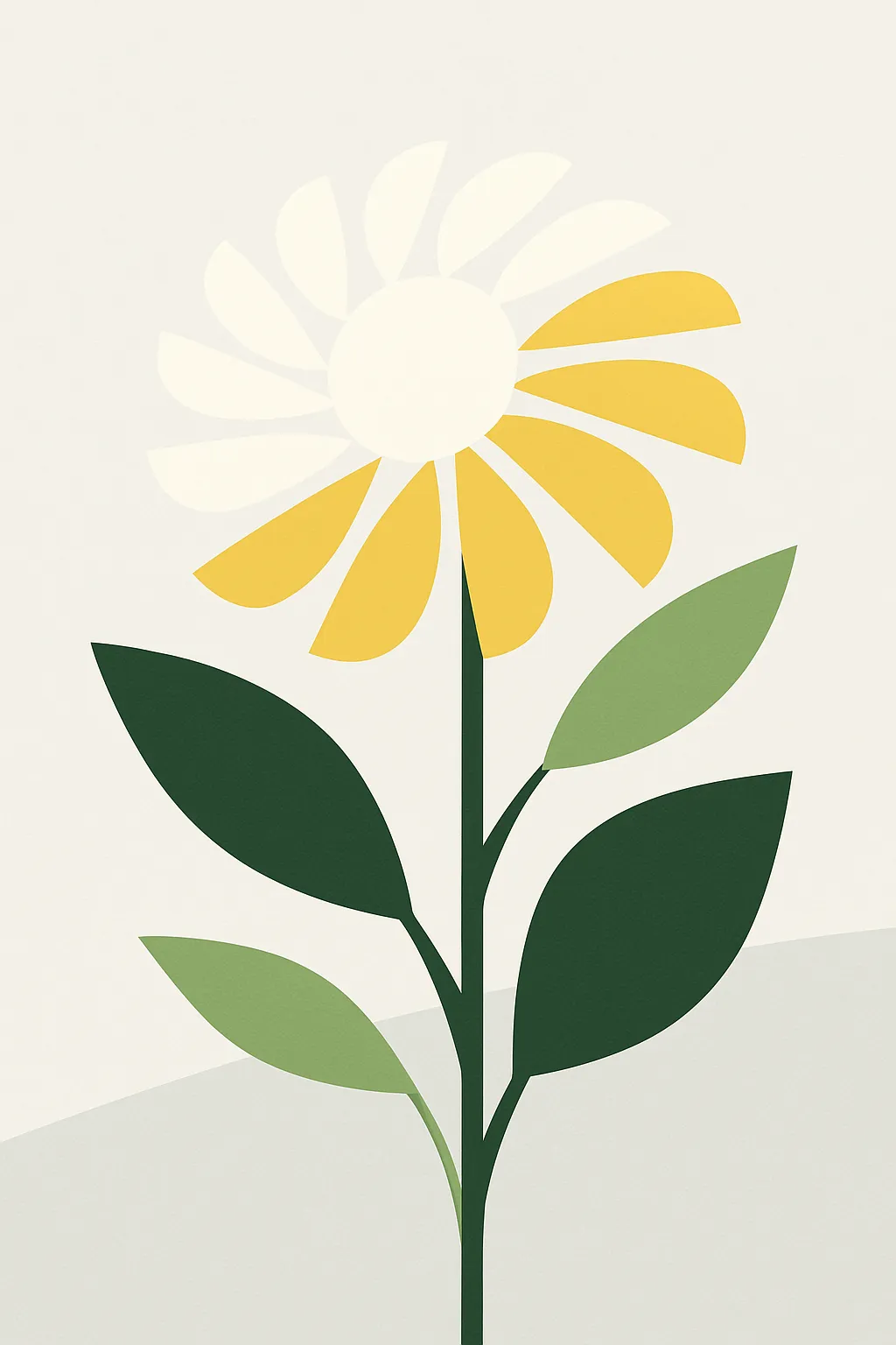 菊モダン抽象スタイルの絵｜整然と広がる花びらが印象的な菊をモダン抽象スタイルの絵で描写。黄色と白の配色が清らかさと華やかさを兼ね備え、古来よりの品格をモダンに再解釈している。
