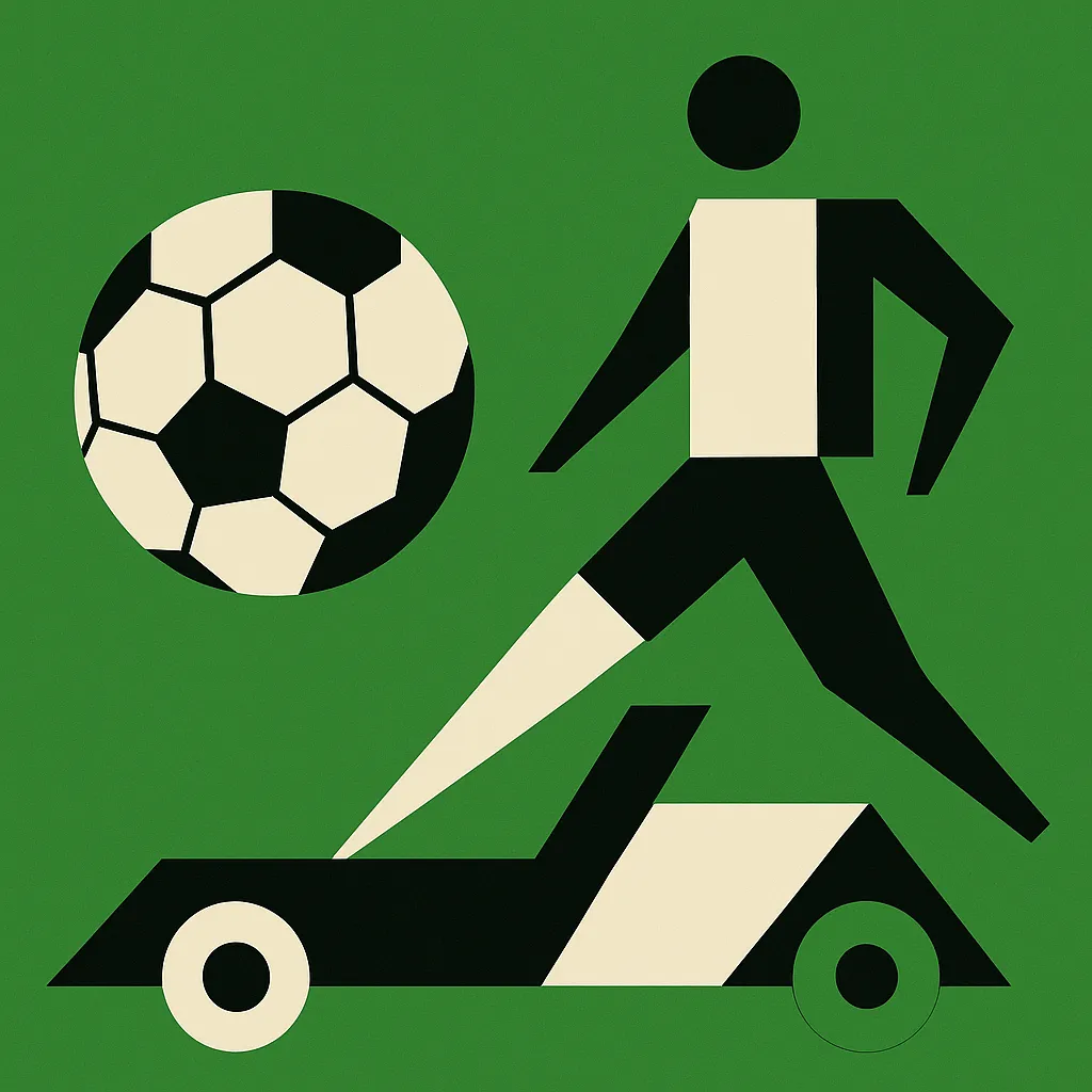 サッカーモダン抽象スタイルの絵｜力強くボールを蹴る姿をサッカーのモダン抽象スタイルの絵で描写。黒と白のコントラストがスポーツの躍動感を際立たせ、スピード感あふれる印象を与えている。