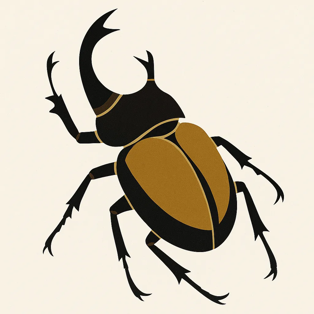 カブトムシのモダン抽象スタイルの絵｜鋭い角と力強いフォルムをシンプルに再構築したカブトムシのモダン抽象スタイルの絵は、重厚感と洗練さを併せ持ち、自然の力を象徴する存在感を放ちます。