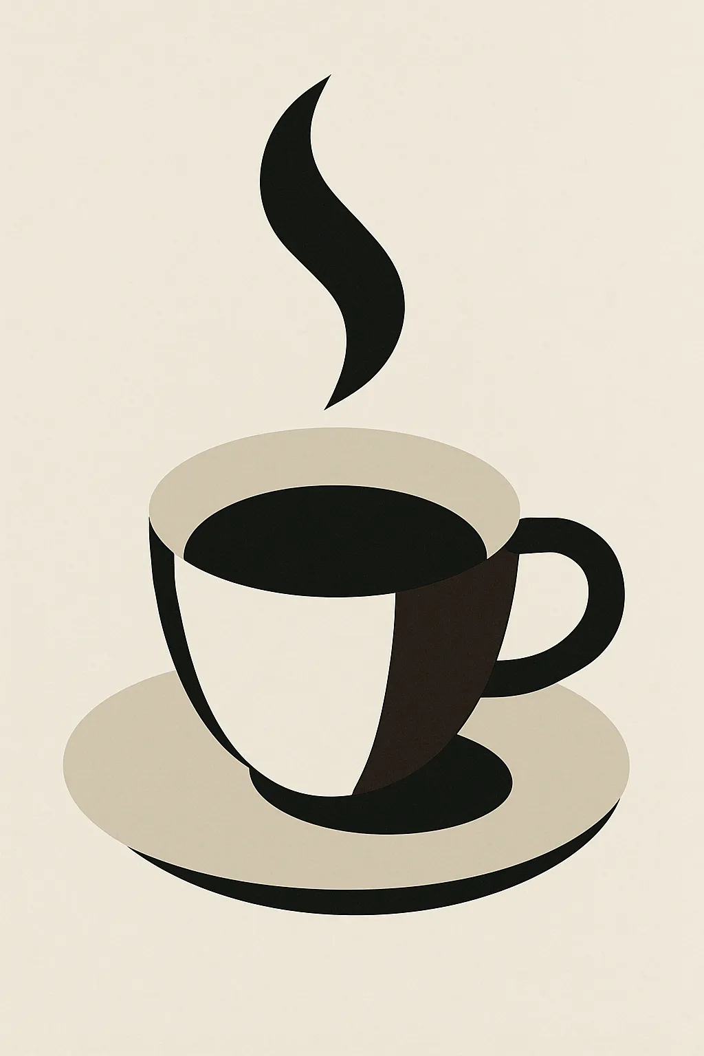 コーヒーのモダン抽象スタイルの絵｜モノトーンの配色で描かれたコーヒーのモダン抽象スタイルの絵は、カップと湯気のシルエットが印象的で、都会的で落ち着いた空気を感じさせます。
