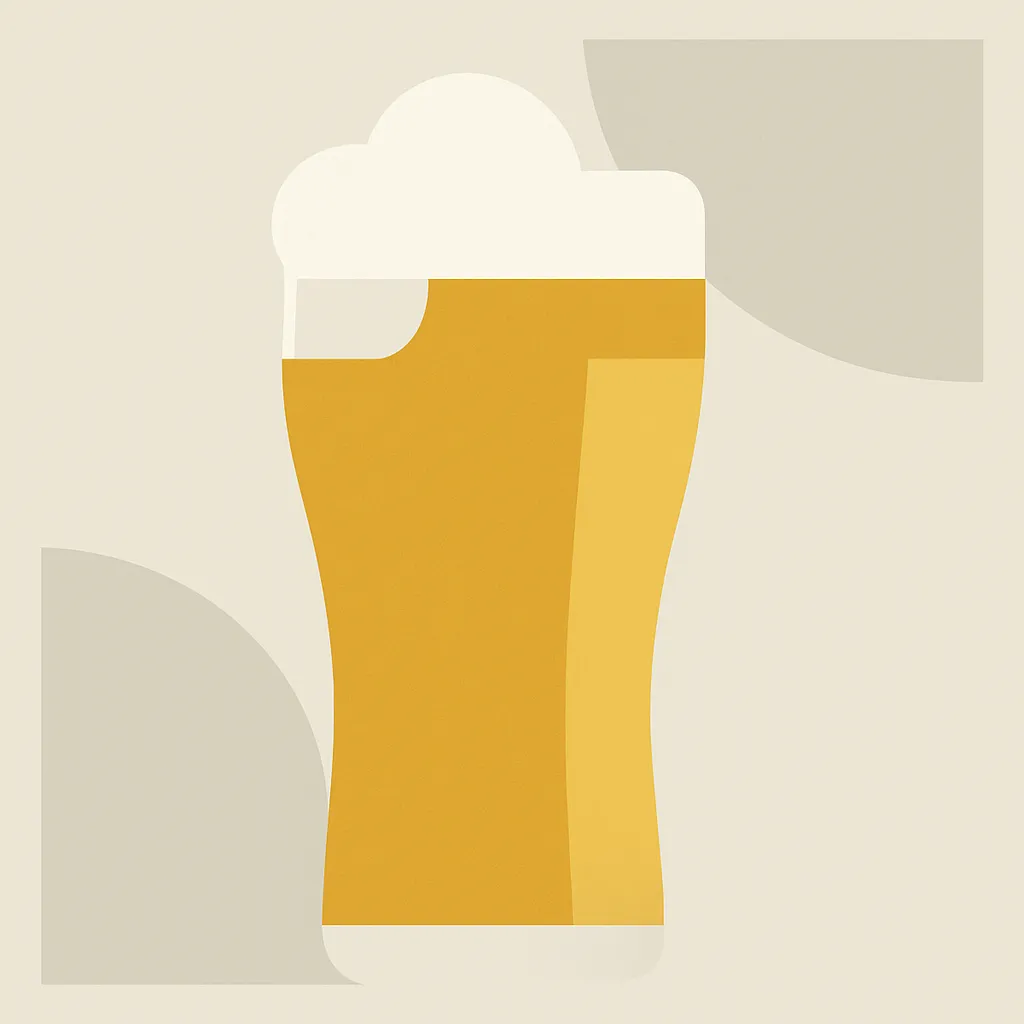 ビールのモダン抽象スタイルの絵｜黄金色の液体と白い泡をシンプルに描いたビールのモダン抽象スタイルの絵は、直線と曲線の調和が爽快感と軽快な雰囲気を演出しています。